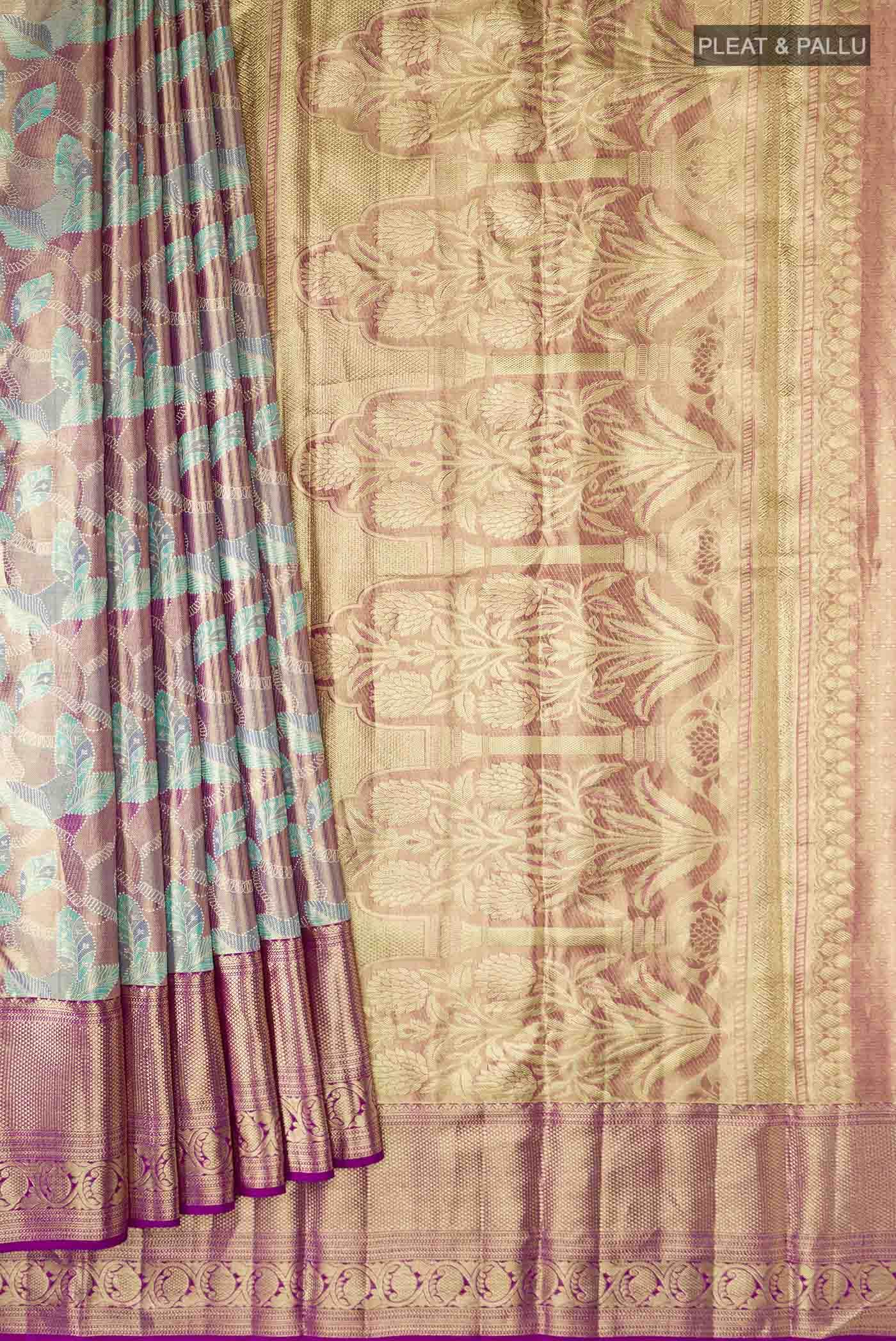 Blue &  Purple with Gold Dual Tone Kanchipuram Tissue Silk Saree