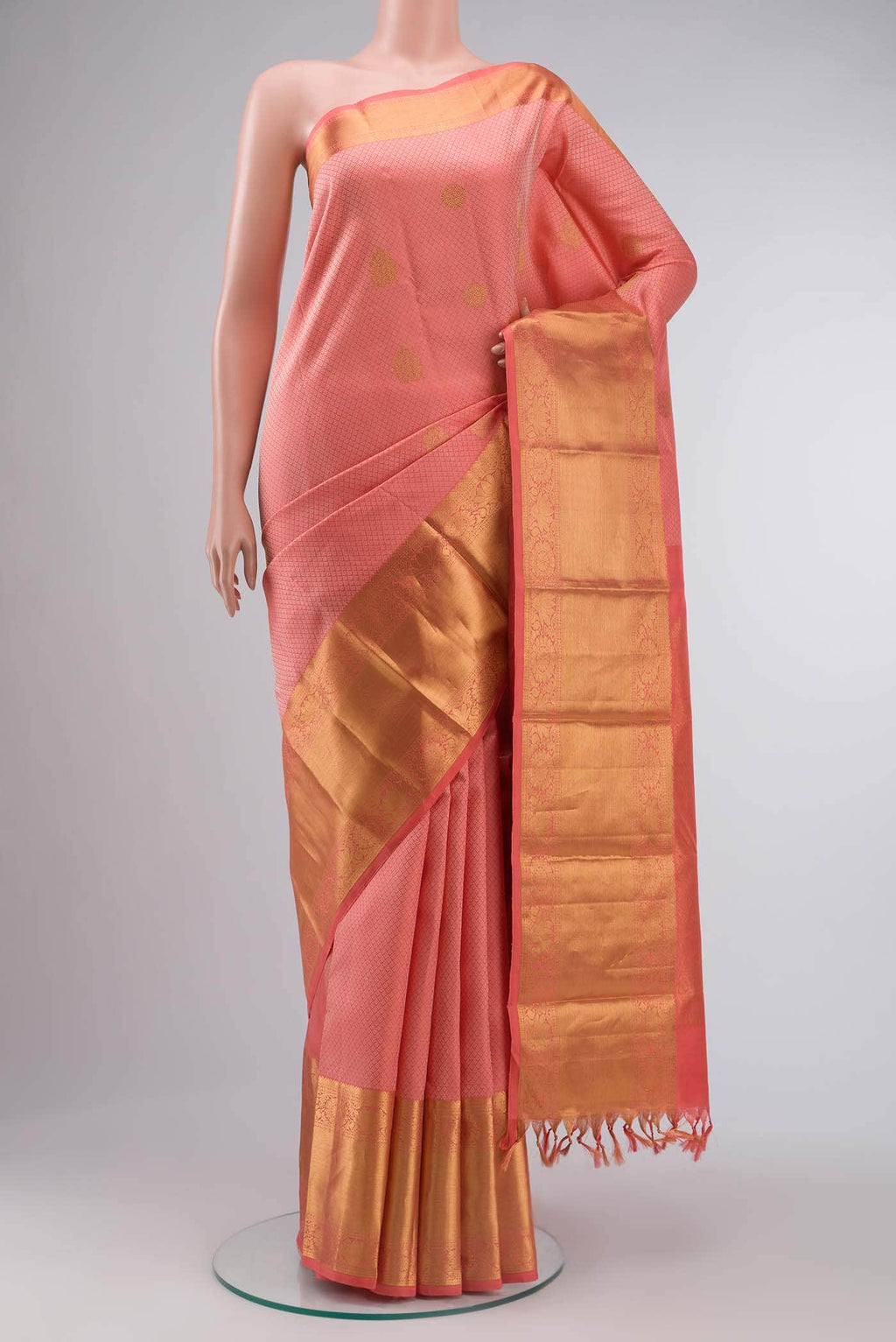 Coral Kanchipuram Silk Saree