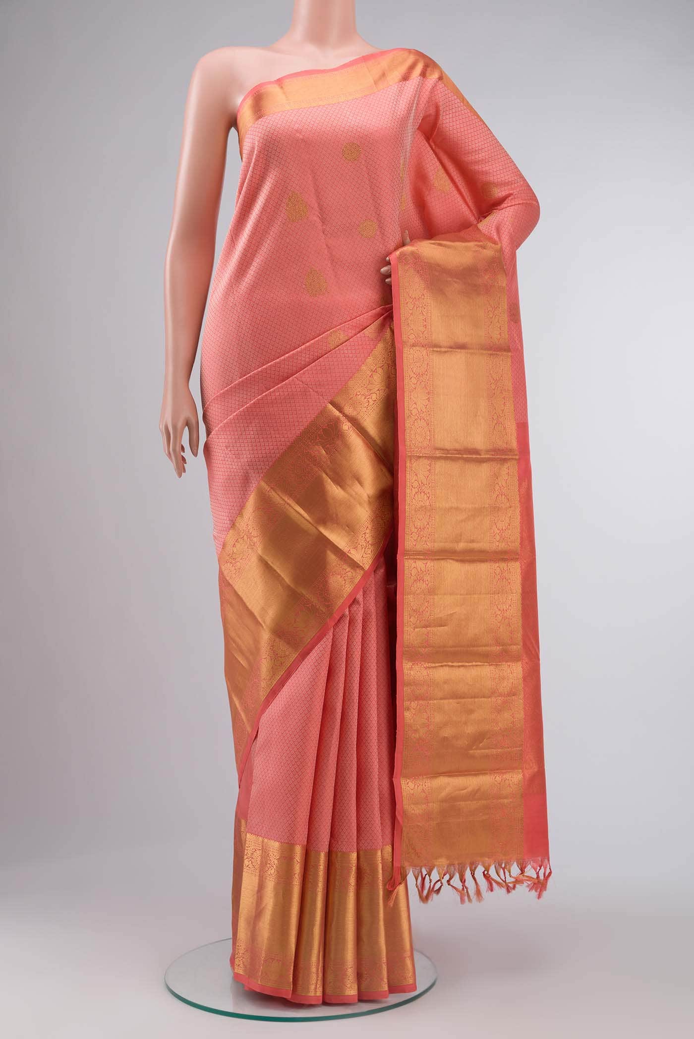 Coral Kanchipuram Silk Saree