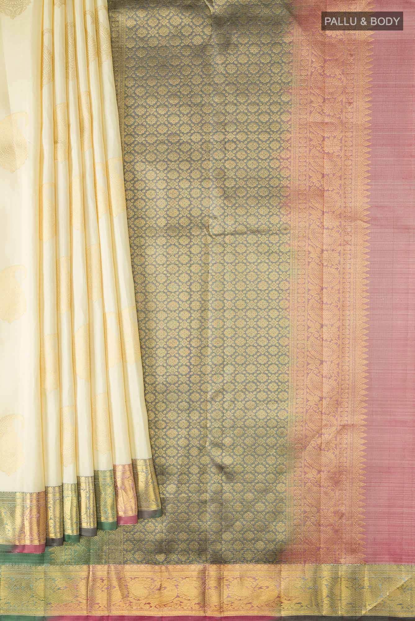 Cream Kanchipuram Silk Saree