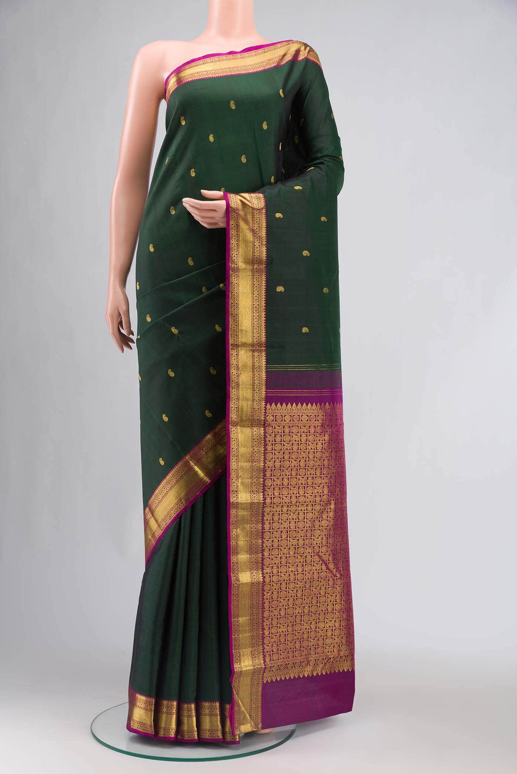 Bottle Green Kanchipuram Silk Saree