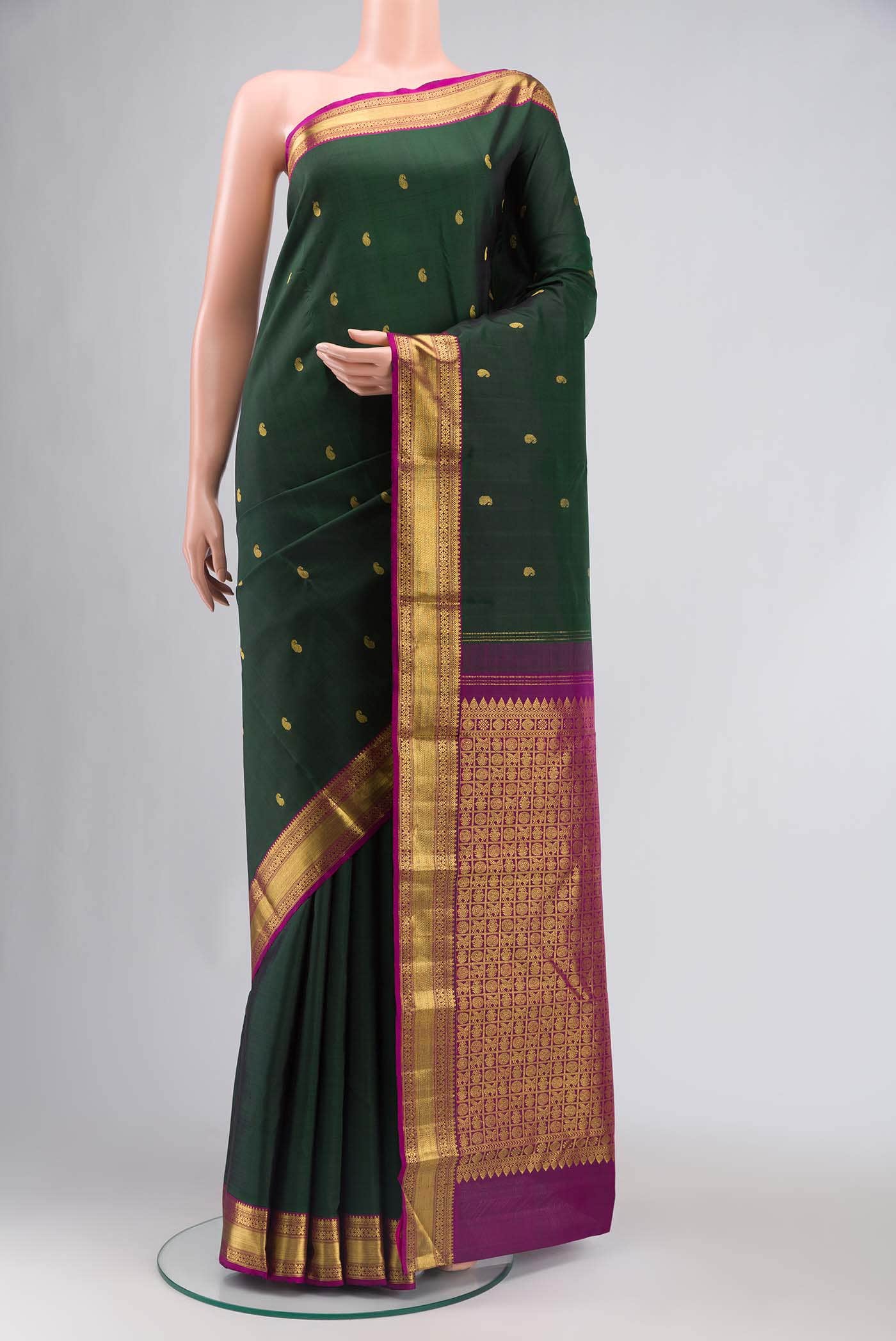 Bottle Green Kanchipuram Silk Saree