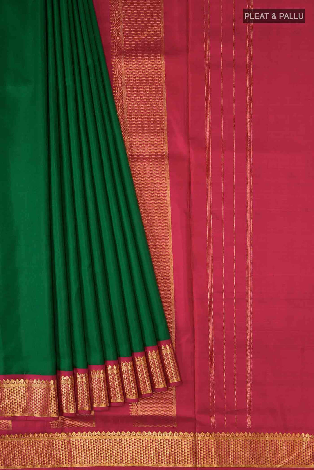 Pure Silk Pure Zari Green Kanchipuram Nine Yards Saree