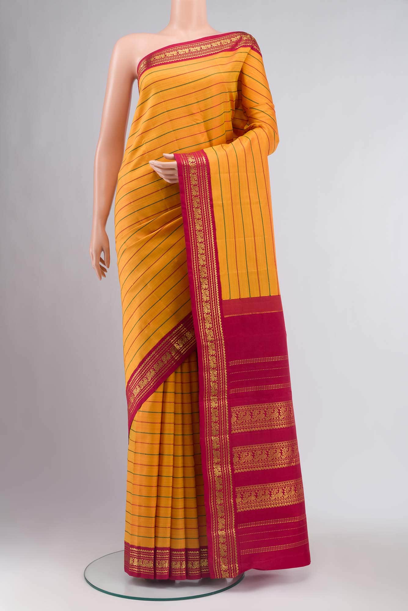 Pure Silk Pure Zari Orange Kanchipuram Saree