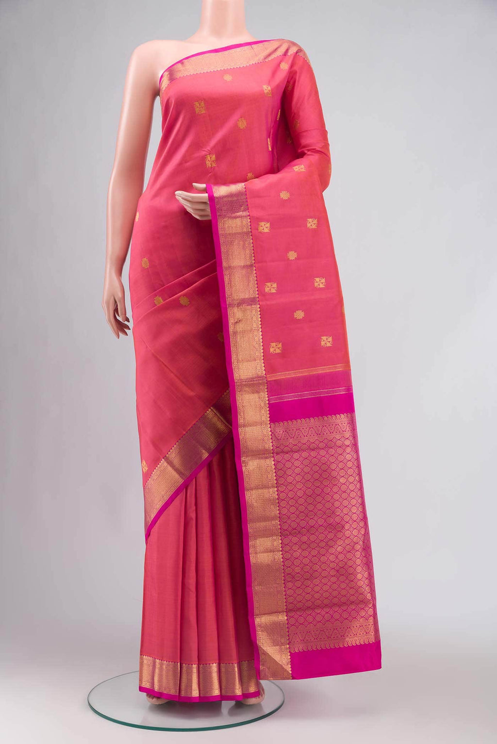 Orange with Pink Dual Tone Kanchipuram Silk Saree