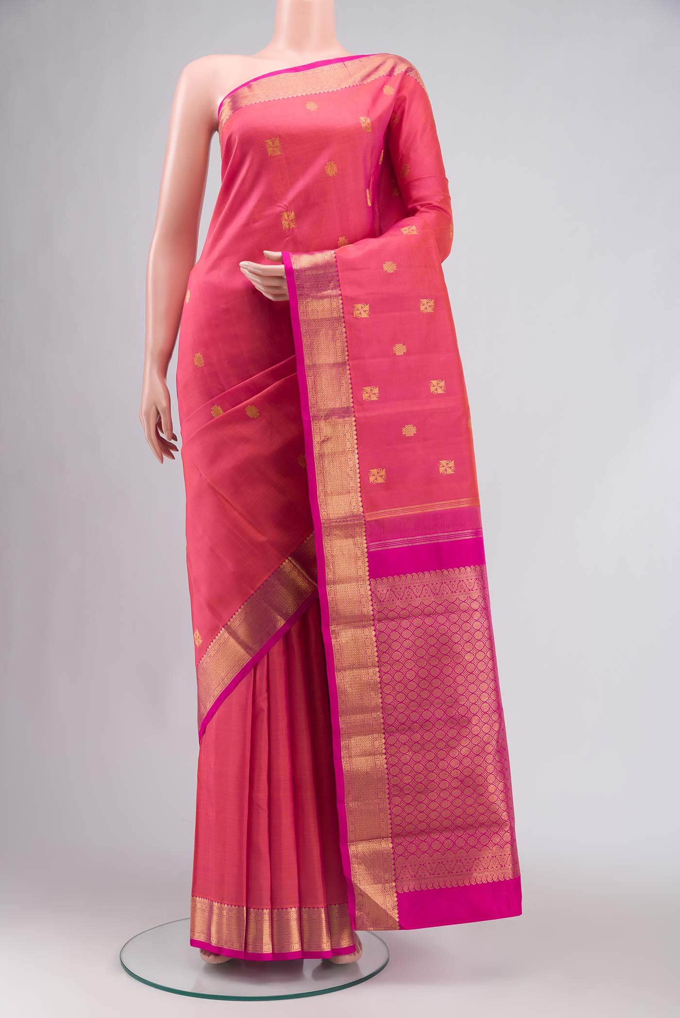 Orange with Pink Dual Tone Kanchipuram Silk Saree
