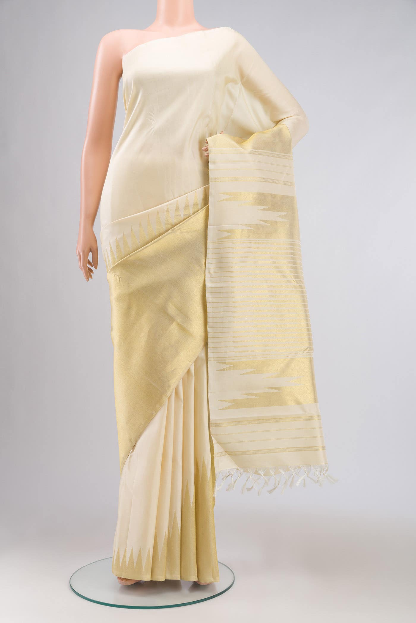 Cream Kanchipuram Silk Saree
