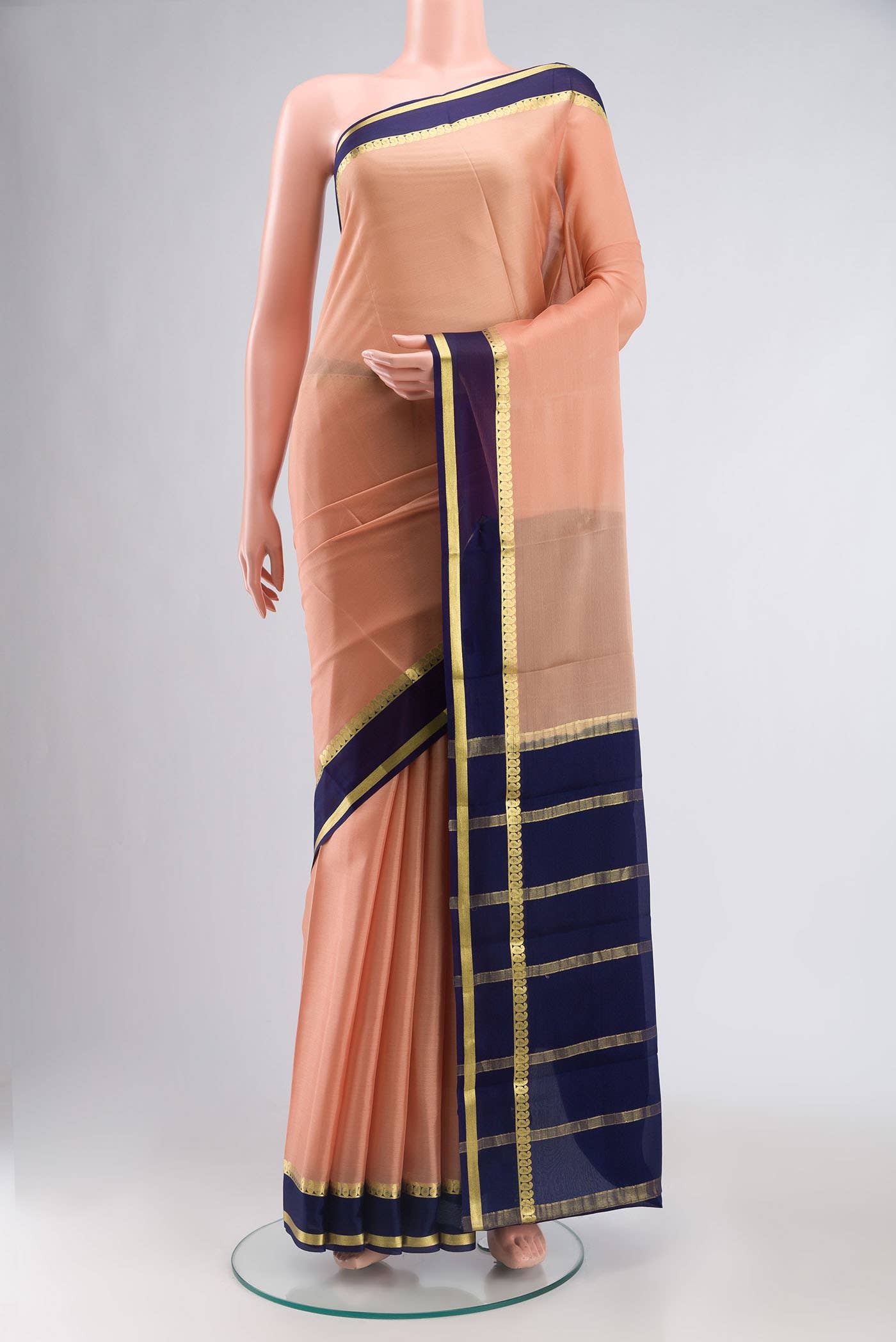Peach Mysore Crepe Saree
