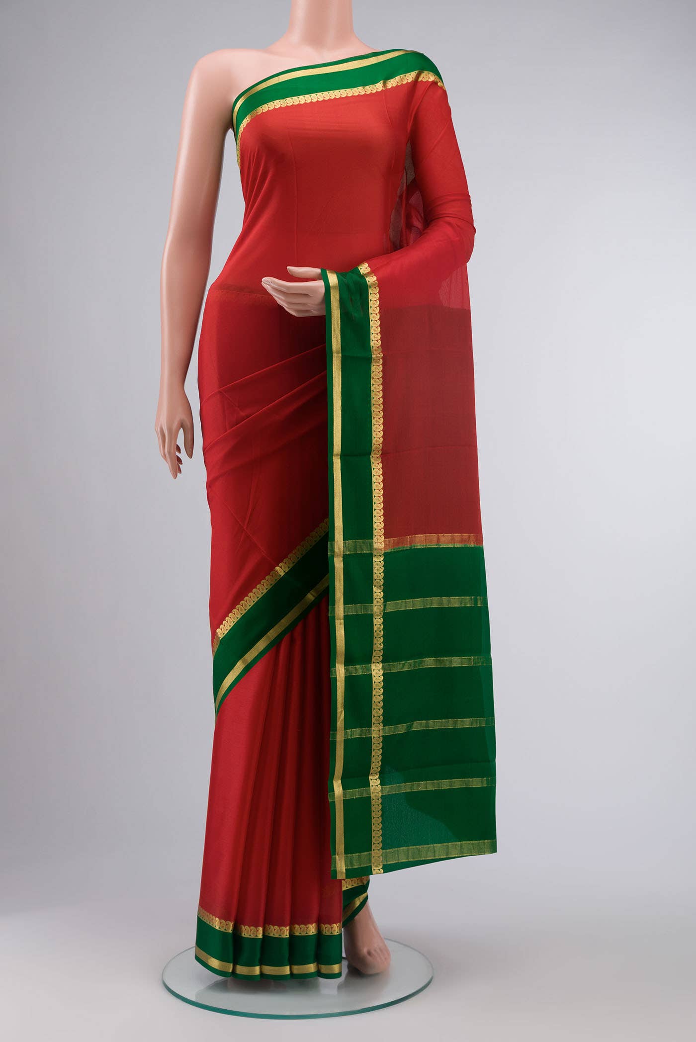Red Mysore Crepe Saree