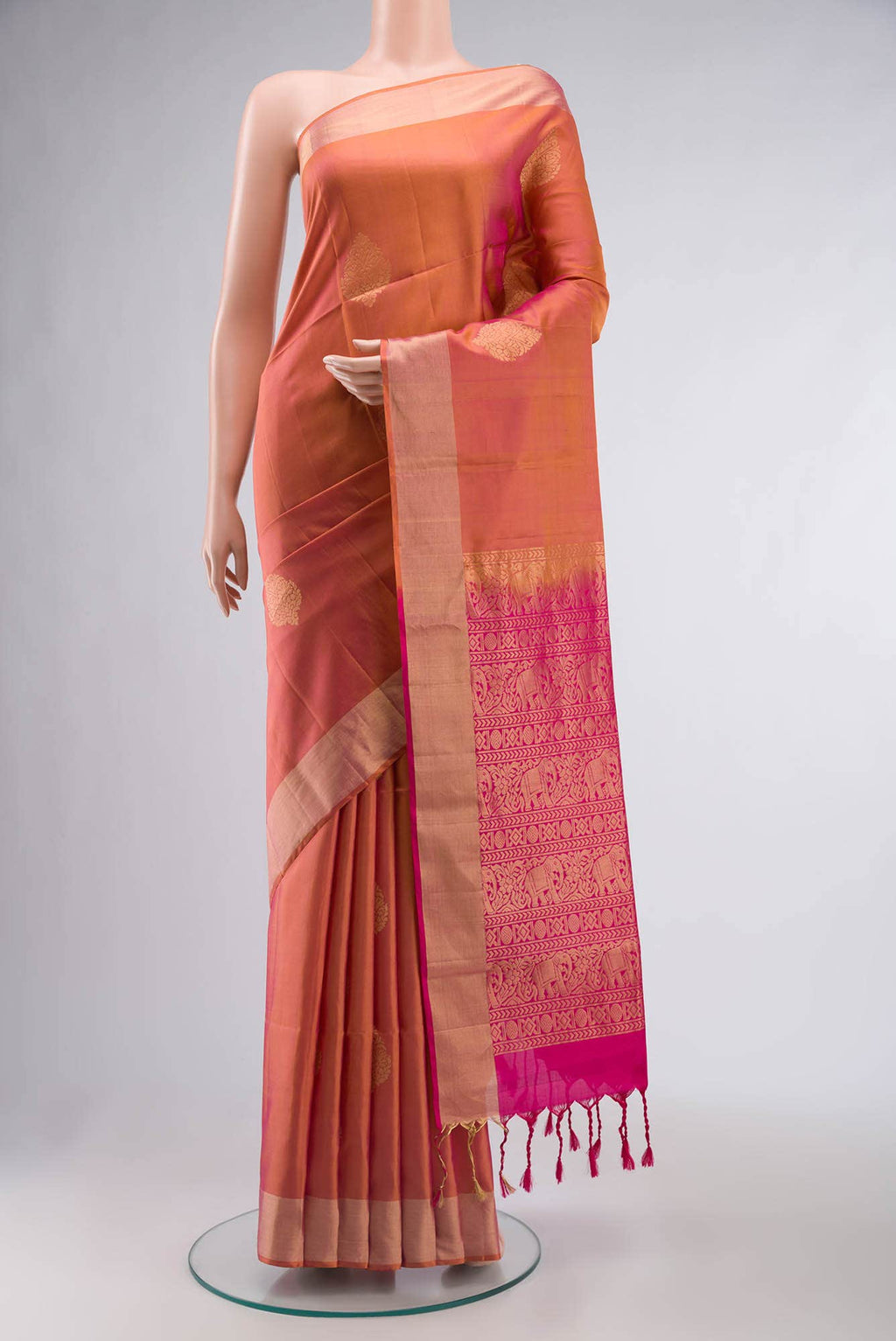 Pink with Yellow Dual Tone Soft Silk Saree