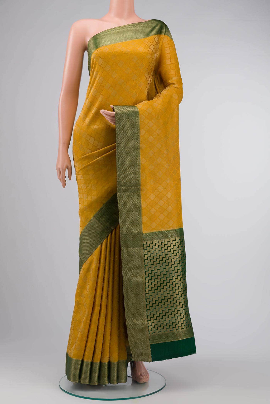Mustard Mysore Crepe Saree