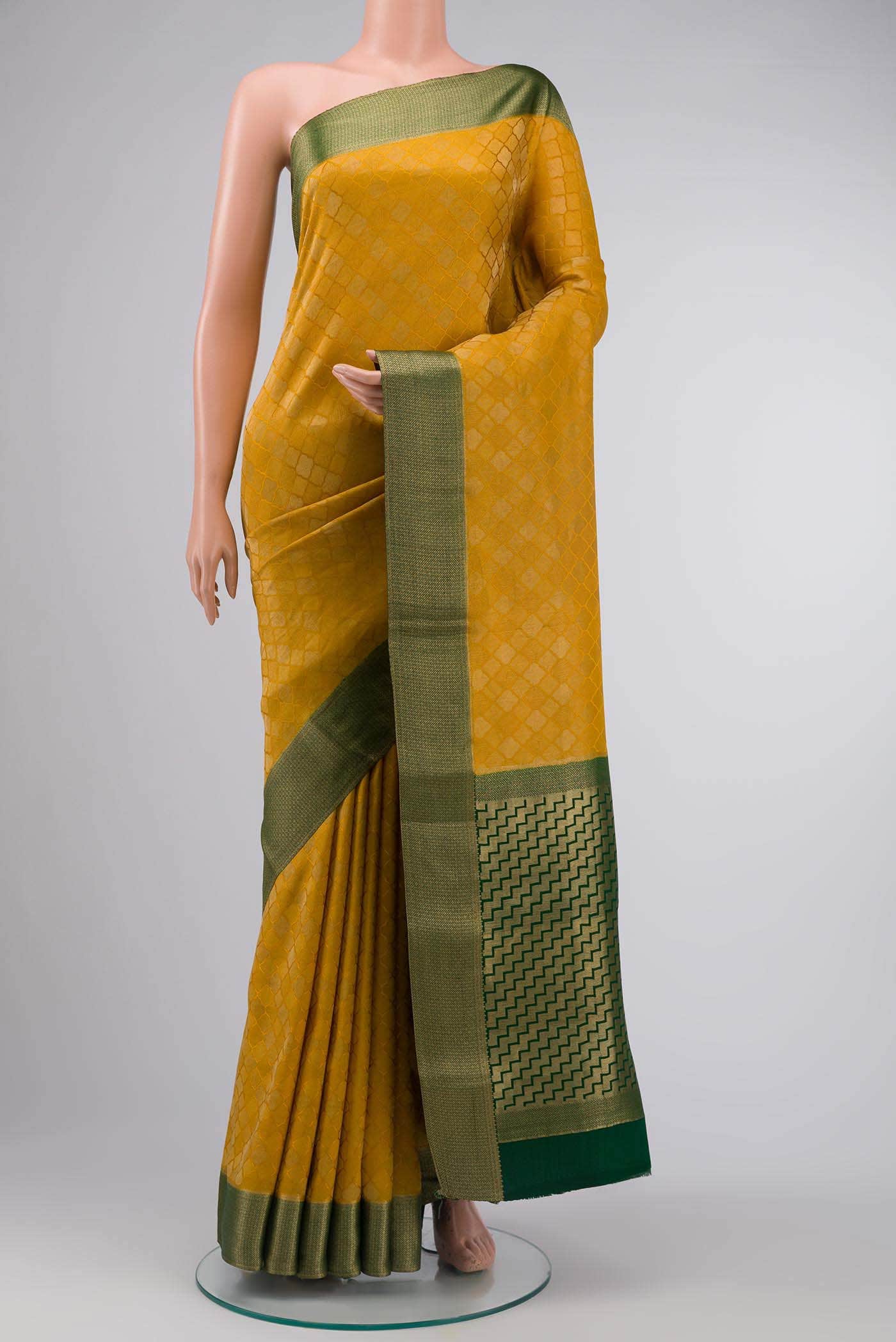 Mustard Mysore Crepe Saree