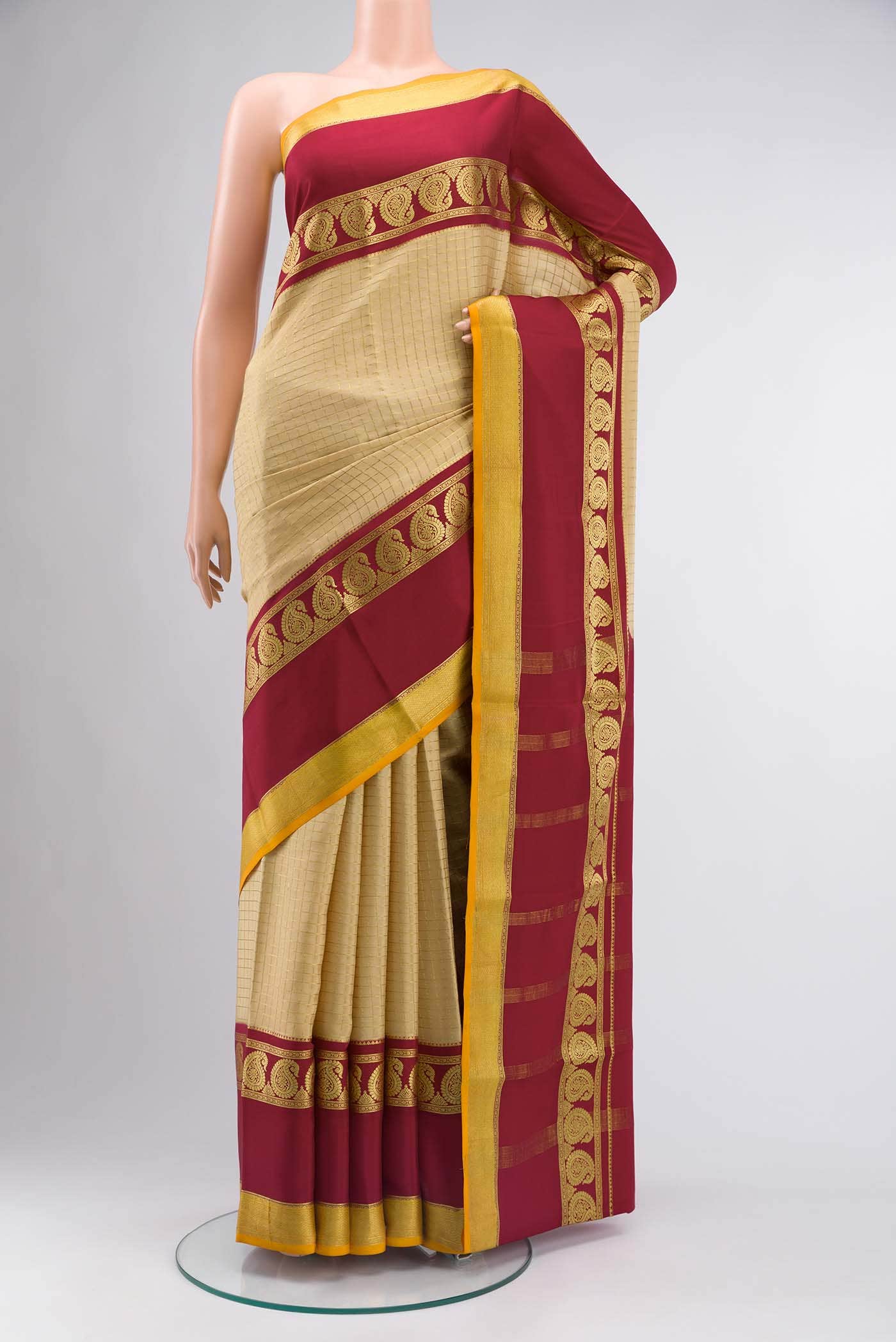 Beige Mysore Crepe Saree