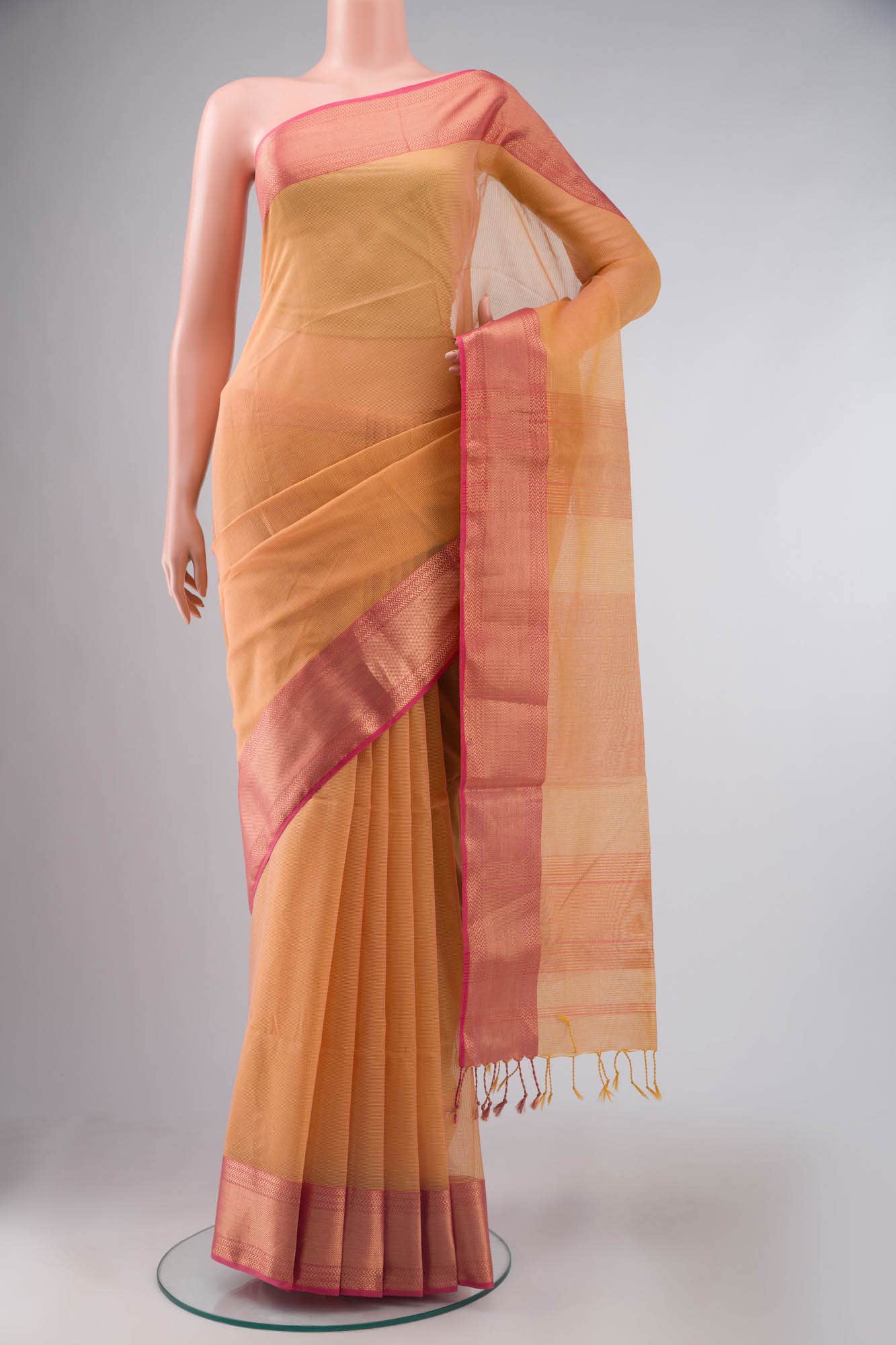 Yellow Maheshwari Silk Cotton Saree
