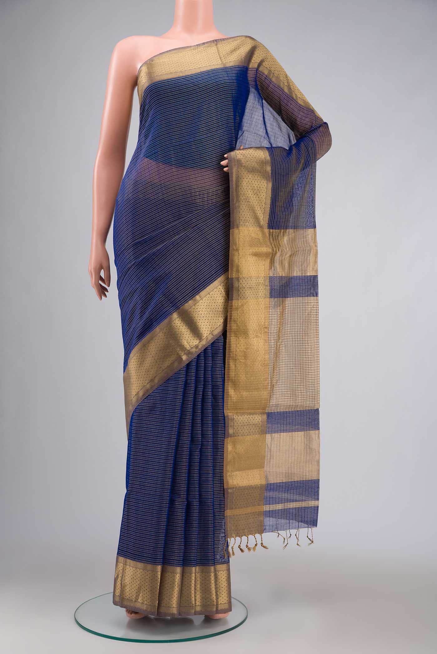 Blue Maheshwari Silk Cotton Saree