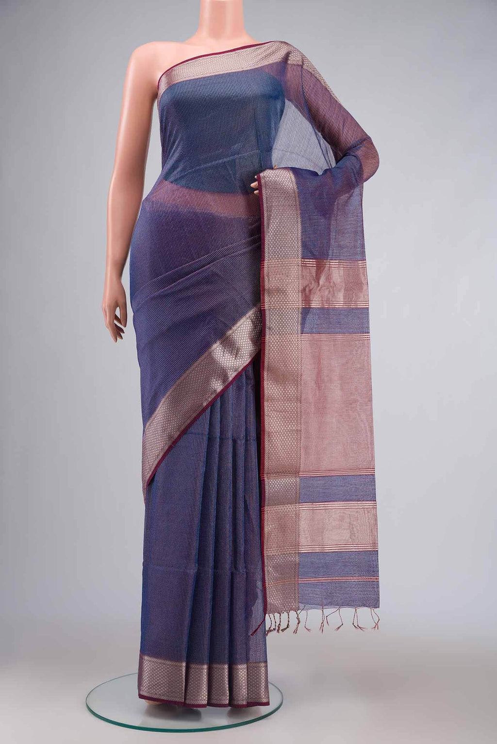 Blue Maheshwari Silk Cotton Saree