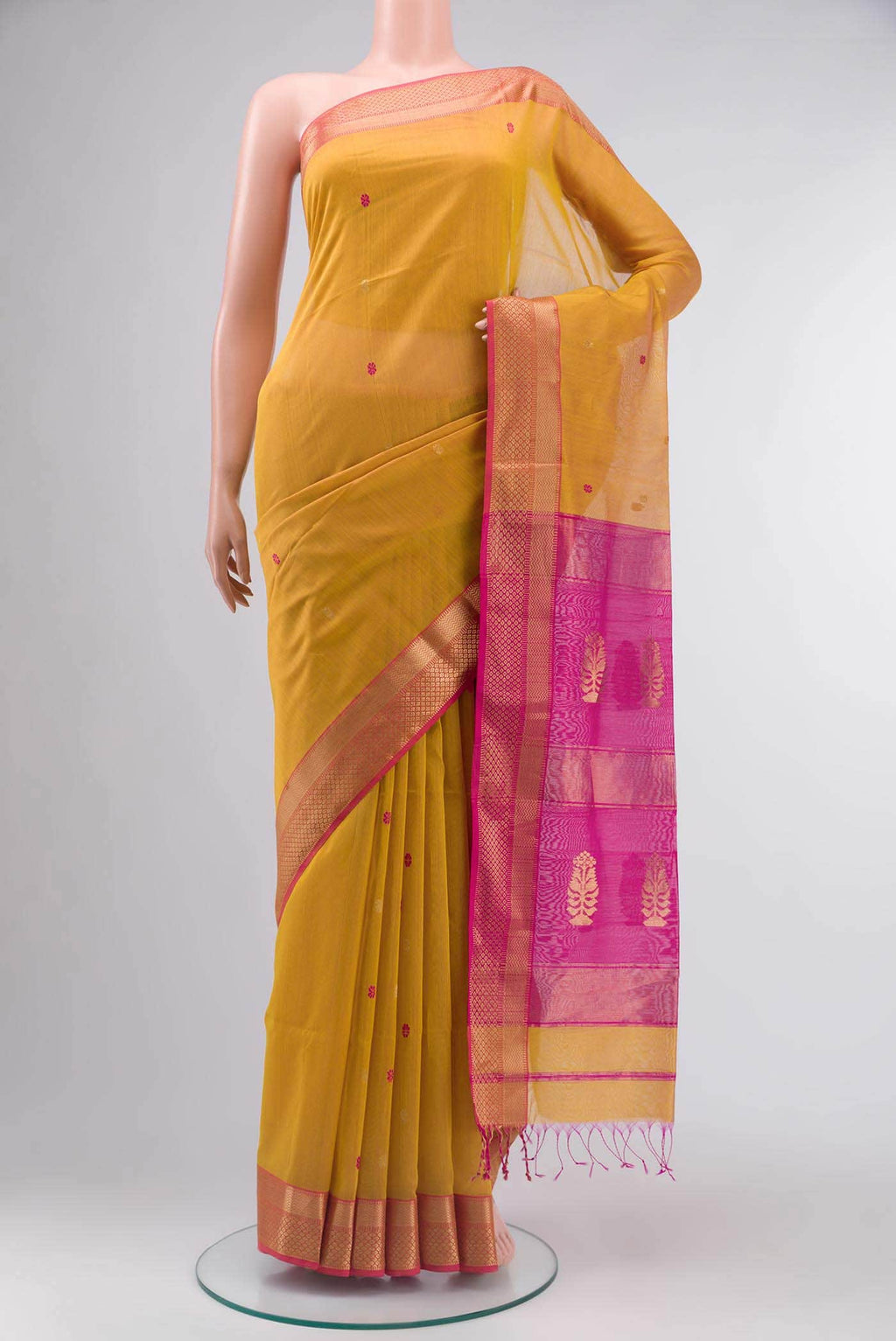 Mustard Maheshwari Silk Saree