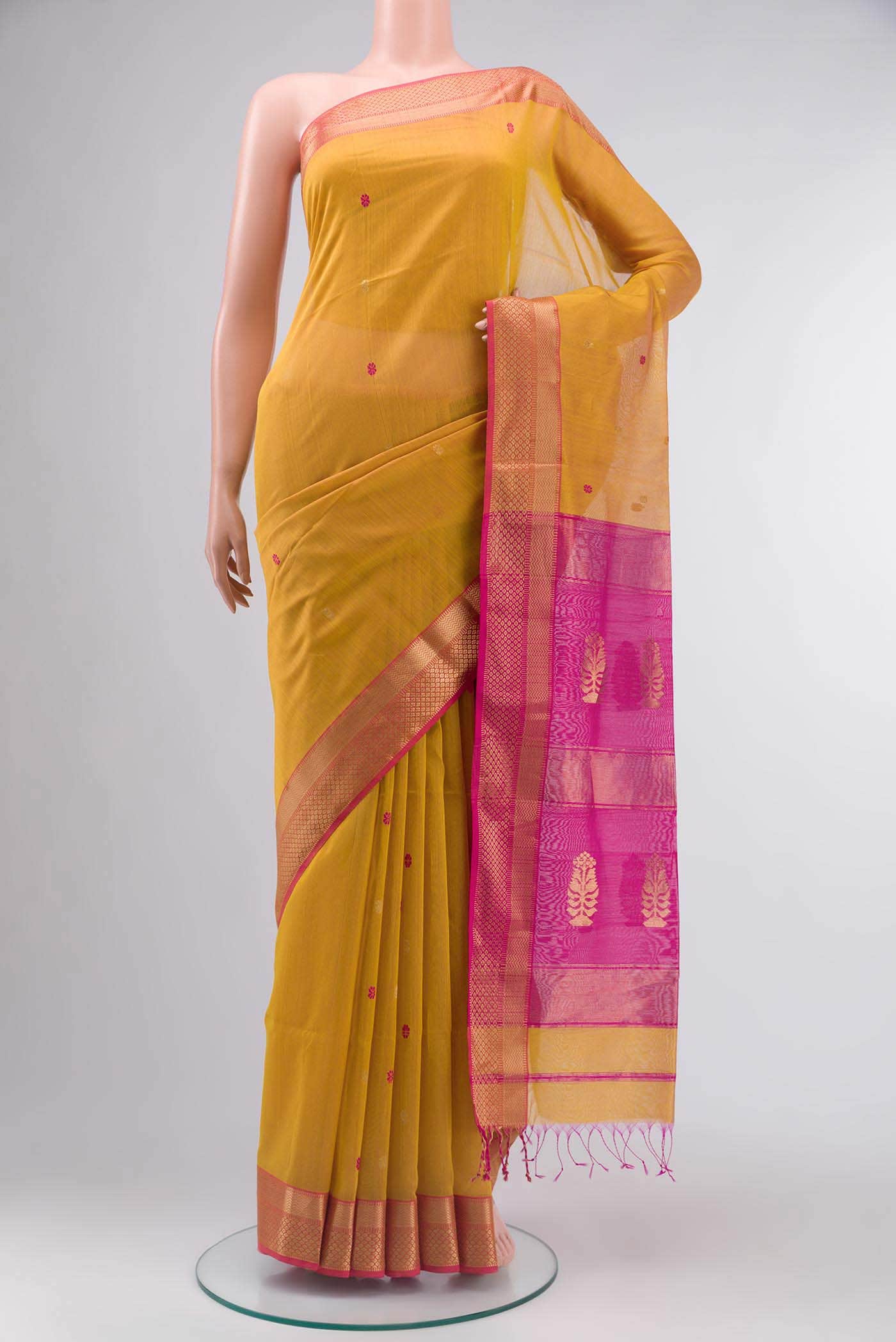 Mustard Maheshwari Silk Saree