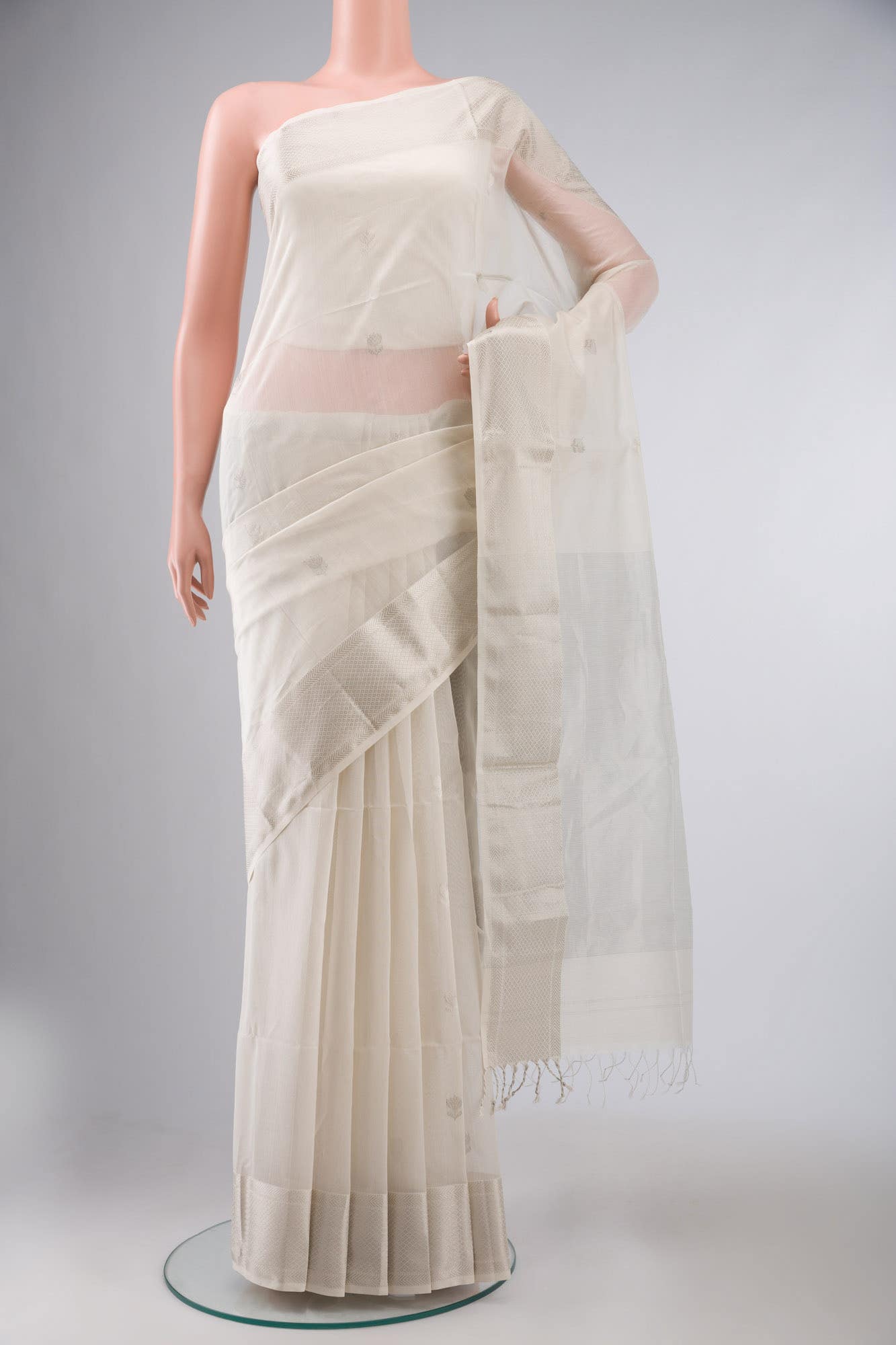 Off White Maheshwari Silk Cotton Saree