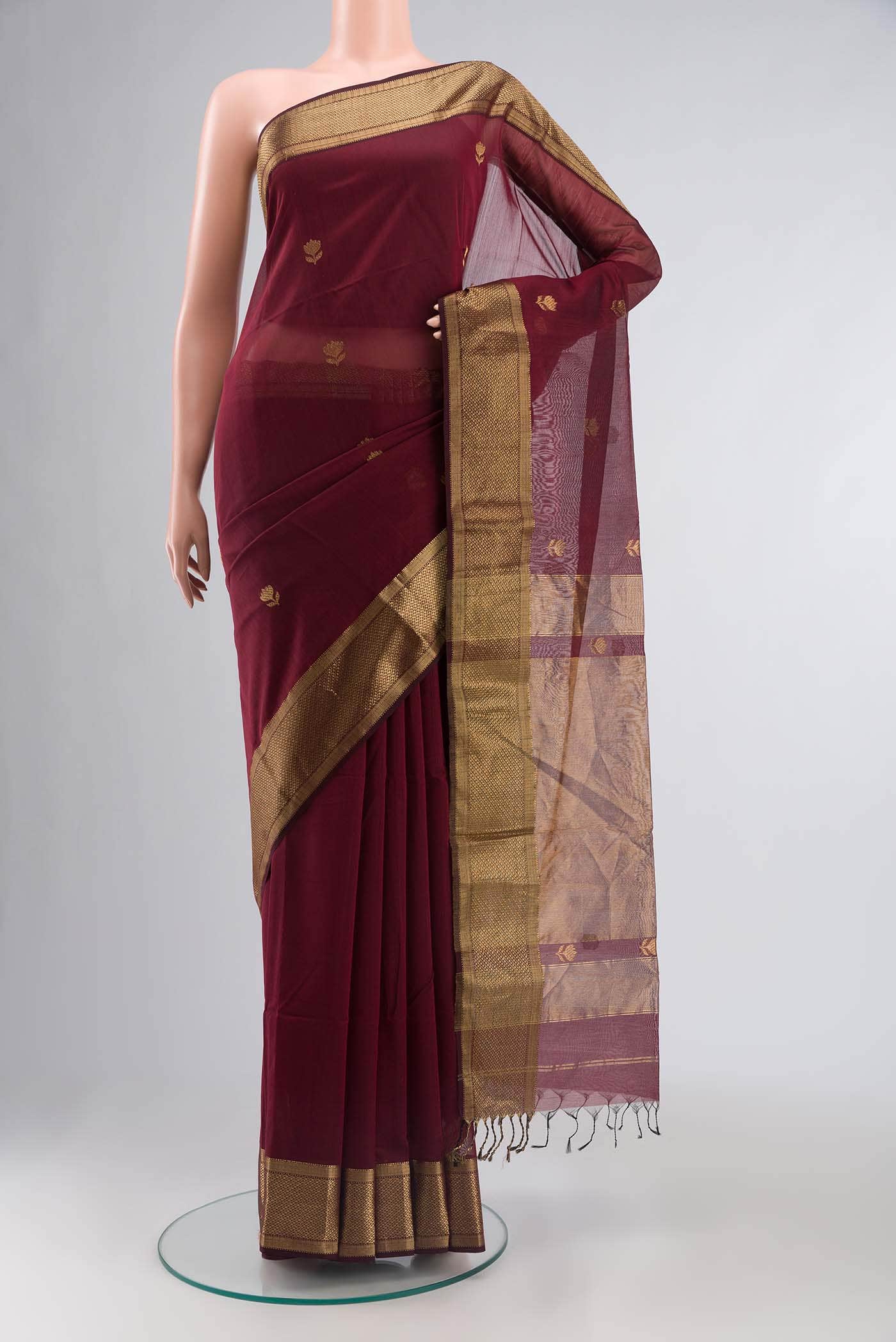 Maroon Maheshwari Silk Cotton Saree
