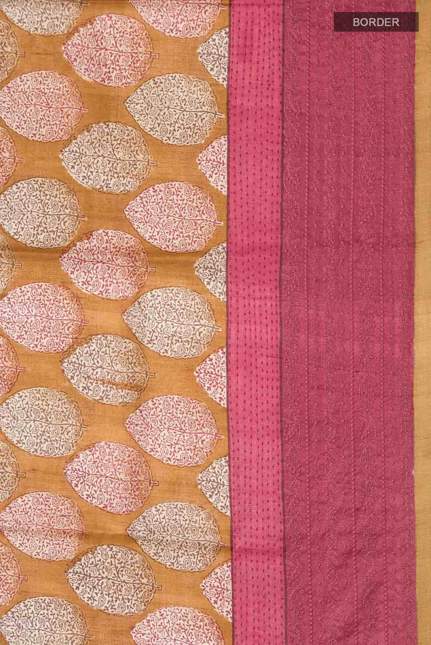 Mustard Bhagalpuri Tussar Silk Saree