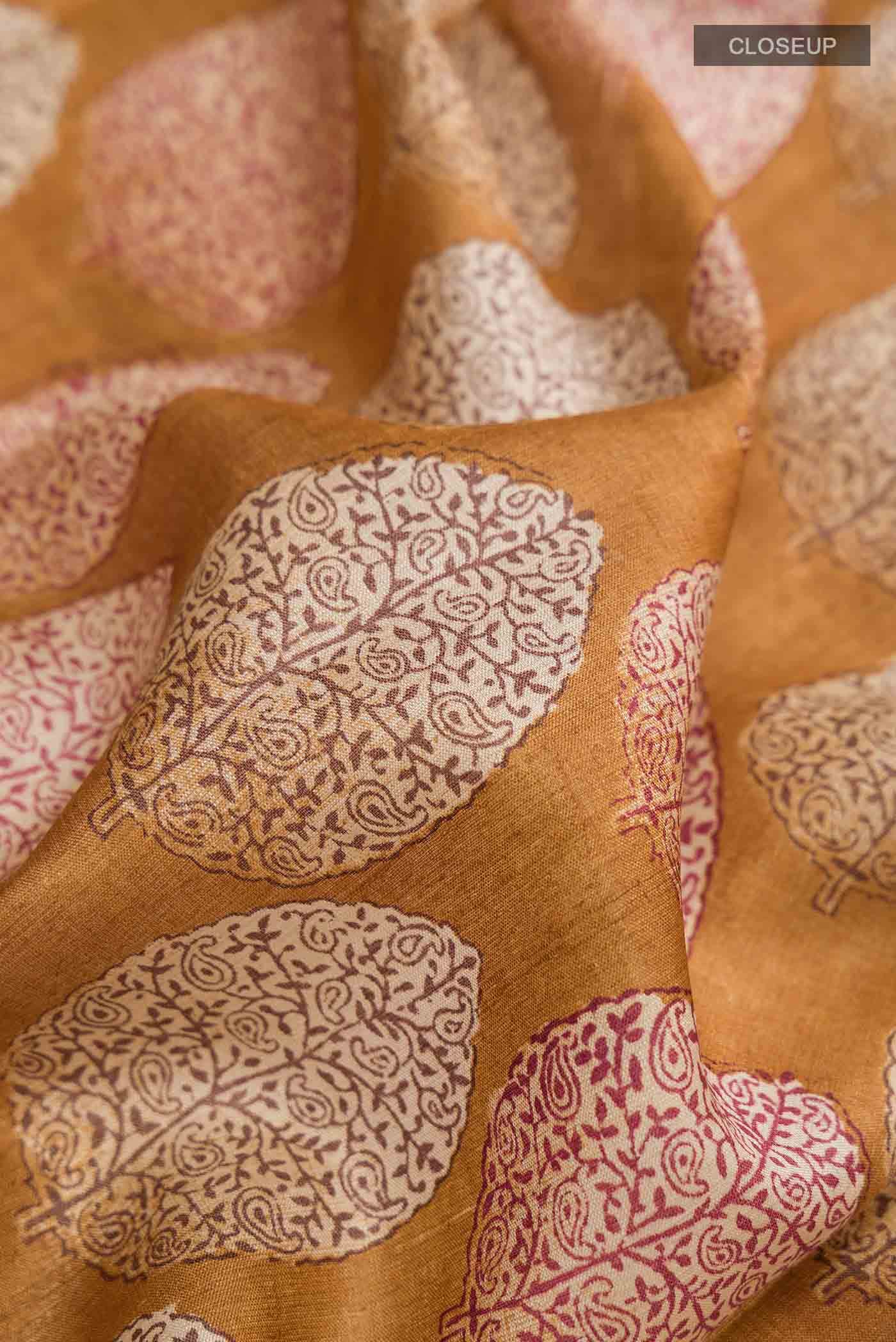 Mustard Bhagalpuri Tussar Silk Saree