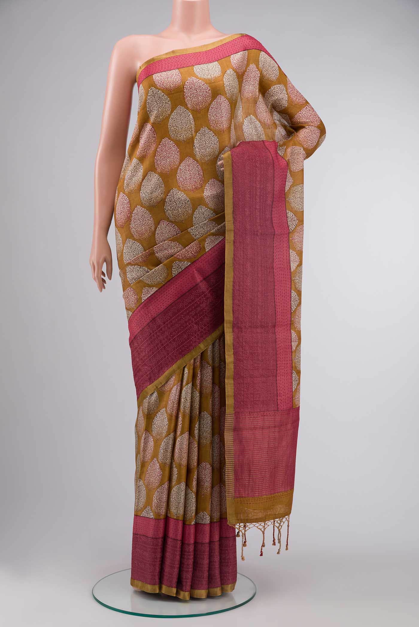 Mustard Bhagalpuri Tussar Silk Saree