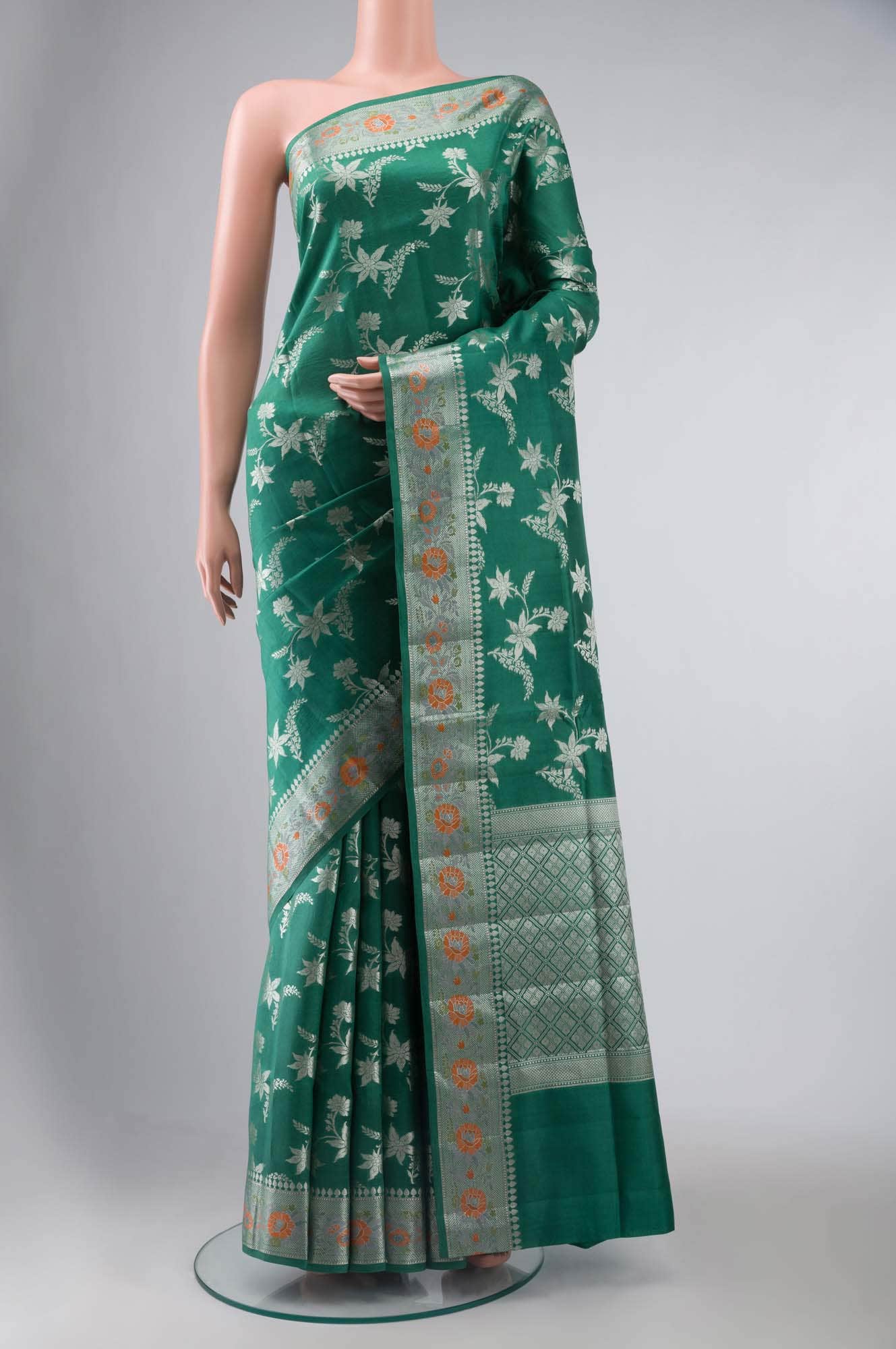 Green Banarasi Raw Silk Saree