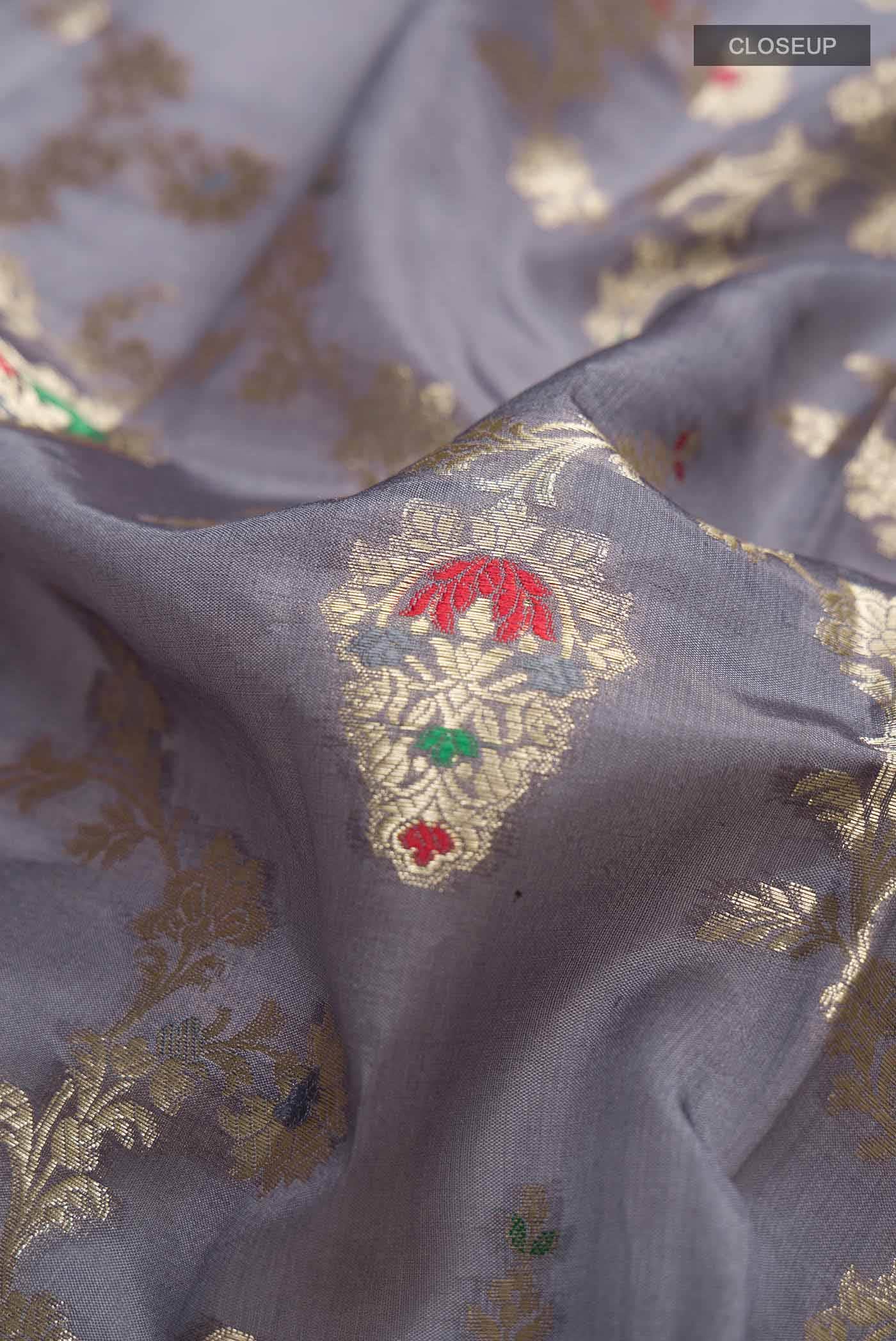 Grey Banarasi Raw Silk Saree