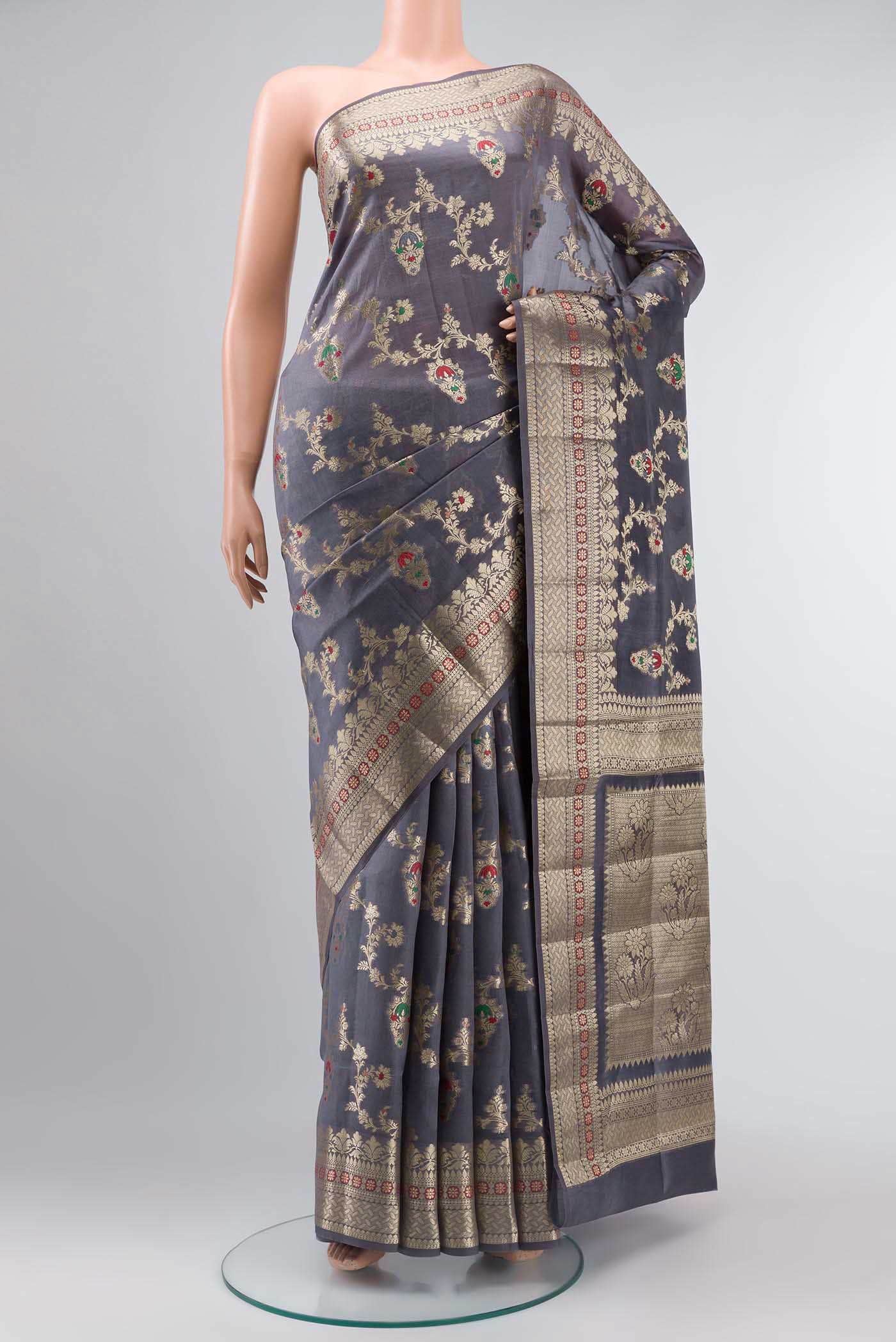 Grey Banarasi Raw Silk Saree