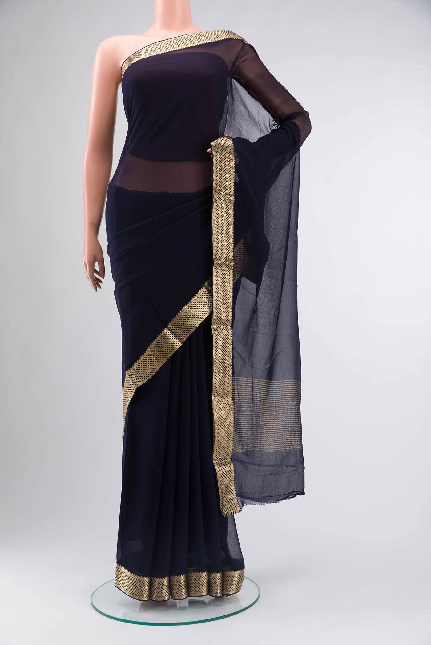 Navy Blue Mysore Chiffon Saree
