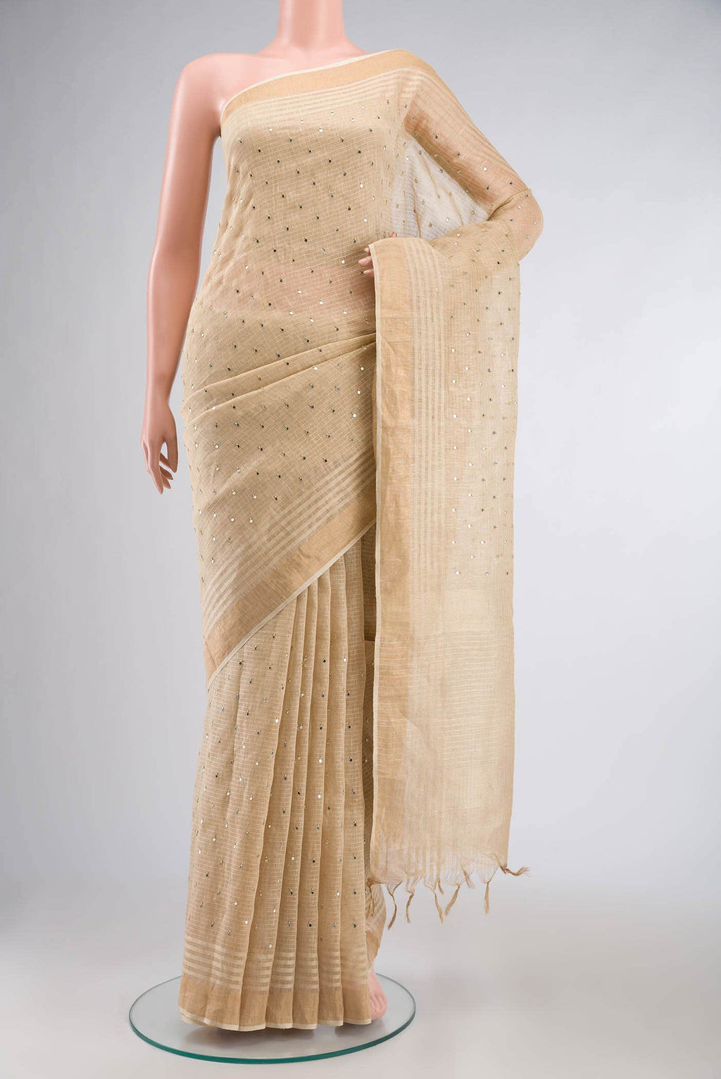 Beige Linen Saree