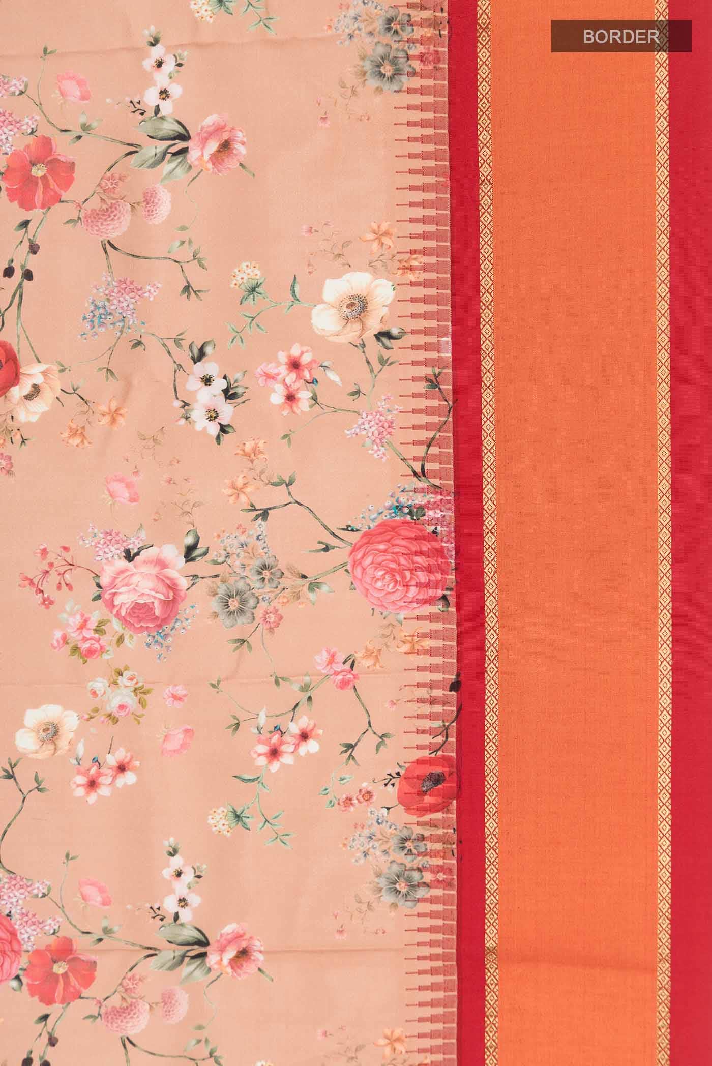 Peach Printed Silk Saree