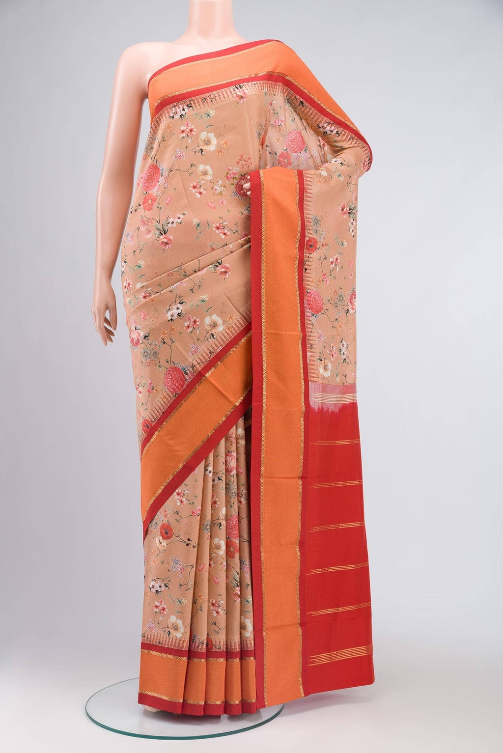 Peach Printed Silk Saree