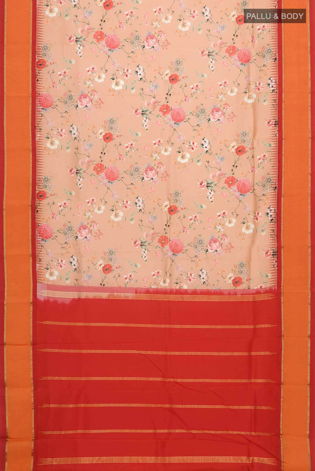Peach Printed Silk Saree
