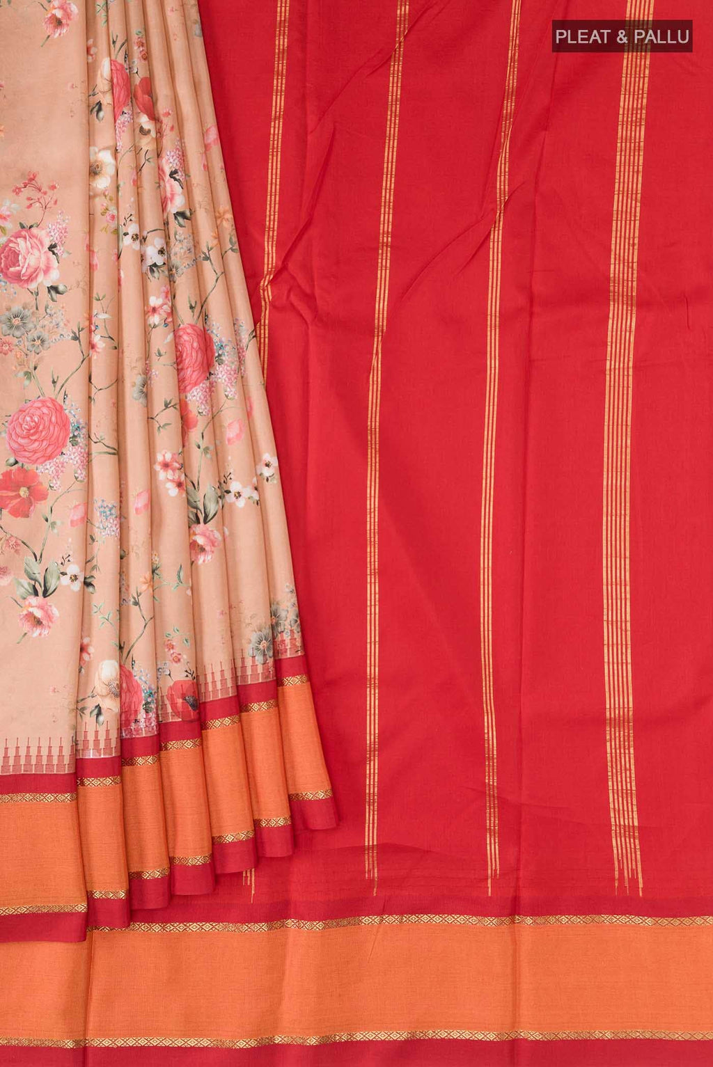 Peach Printed Silk Saree