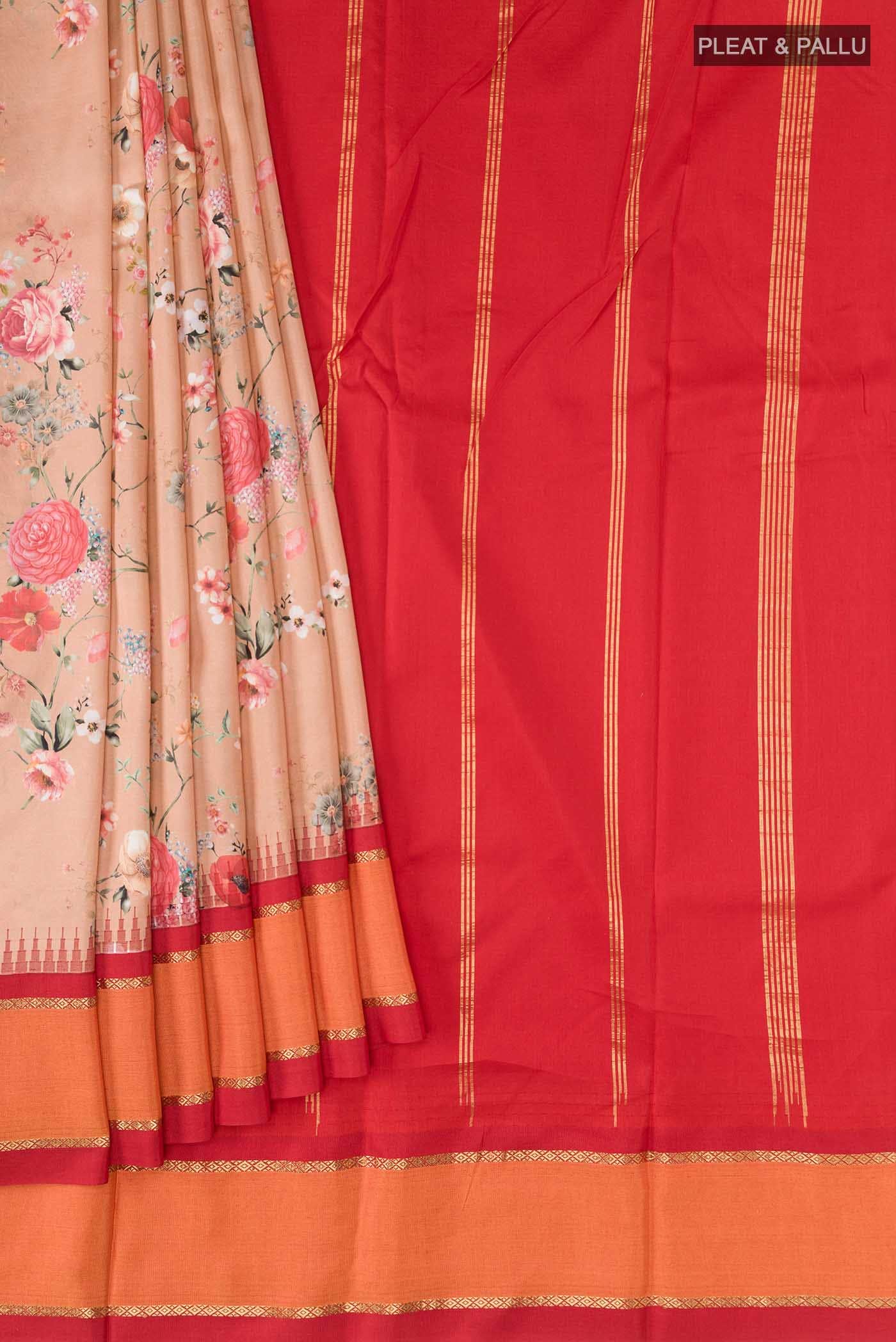 Peach Printed Silk Saree
