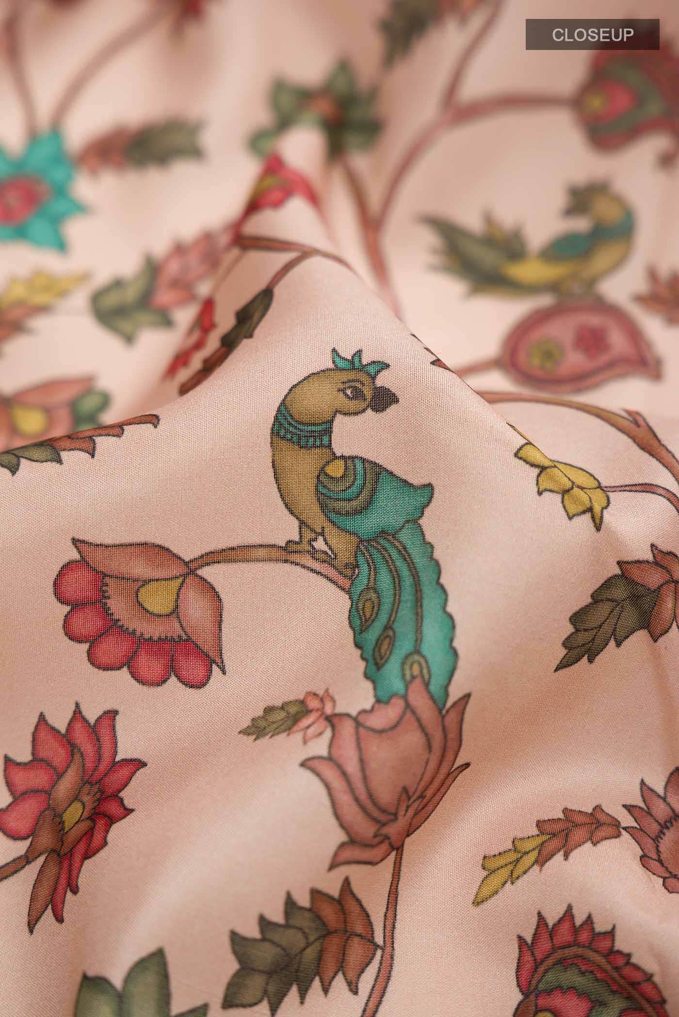 Peach Printed Silk Saree