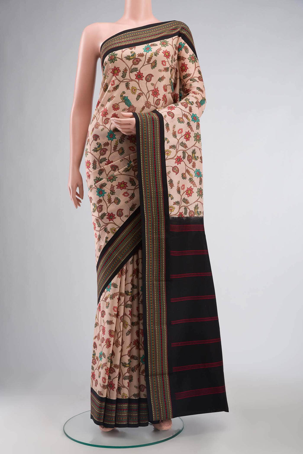 Peach Printed Silk Saree