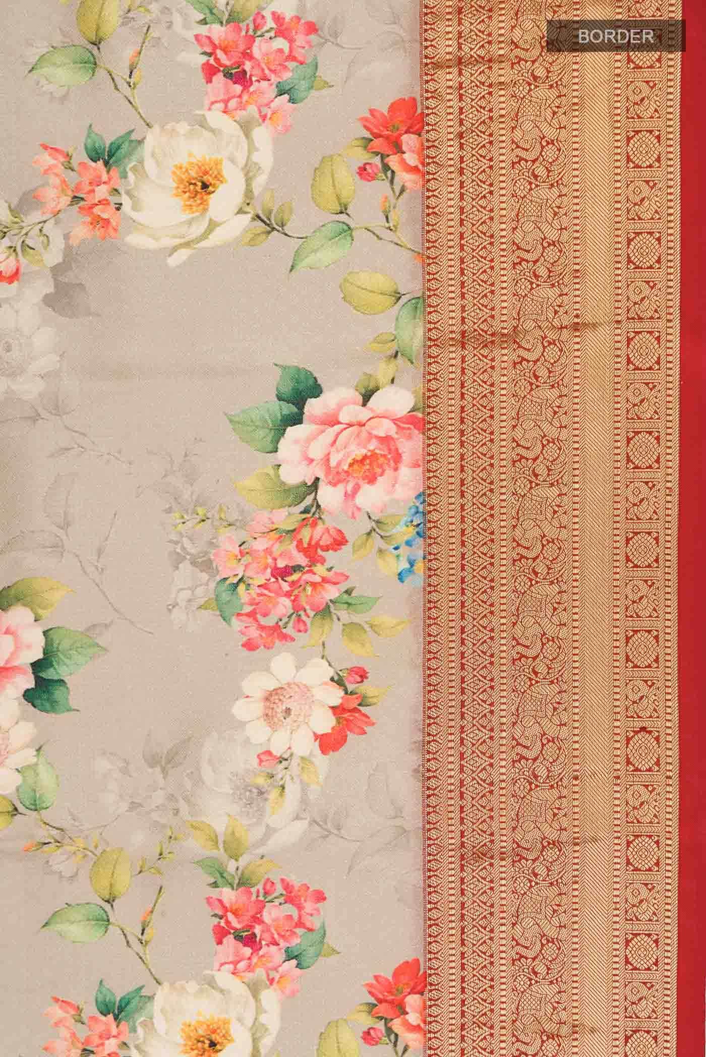Beige Printed Silk Saree