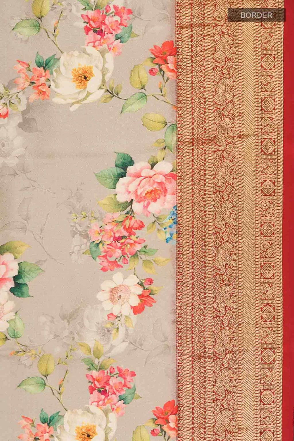 Beige Printed Silk Saree