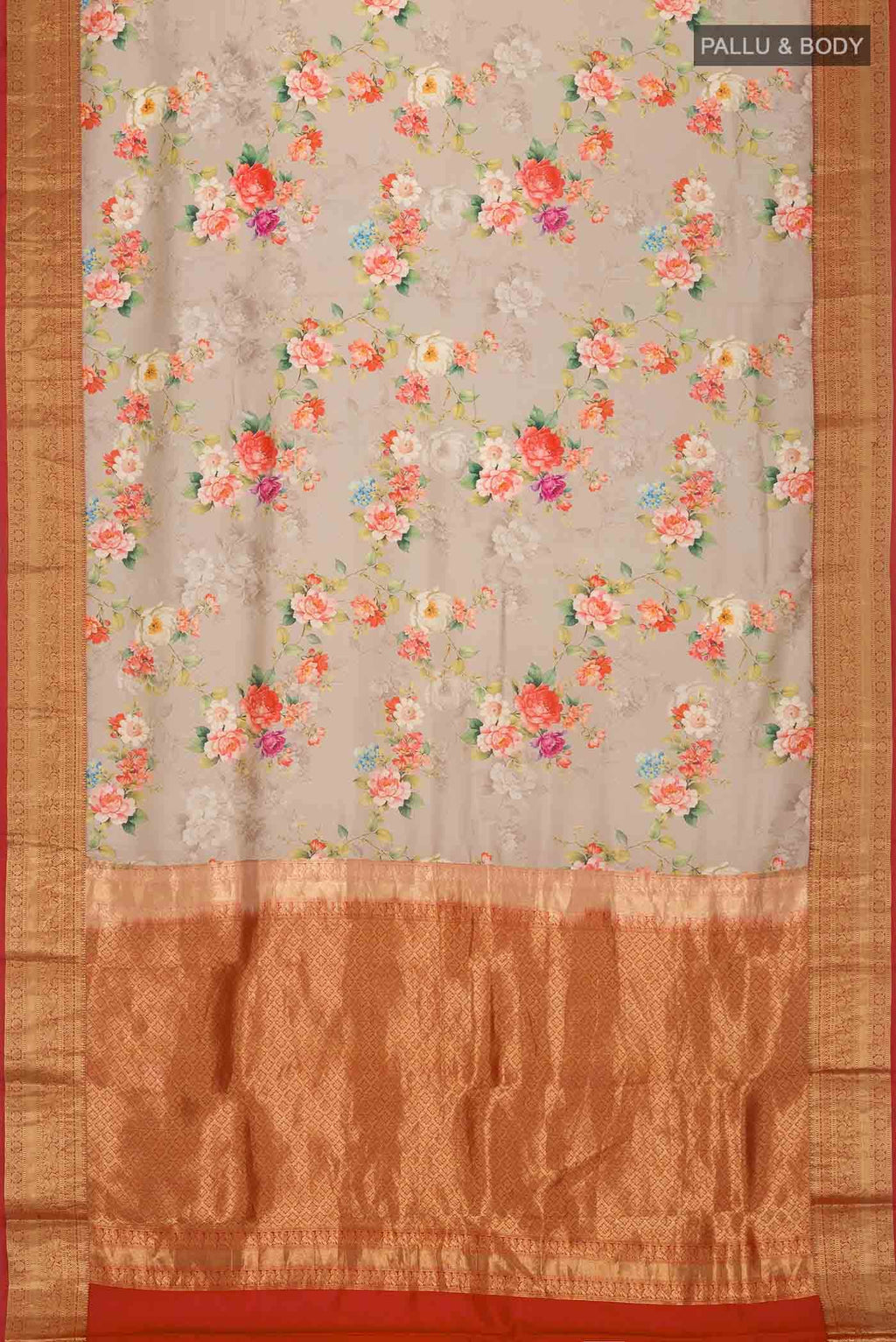 Beige Printed Silk Saree