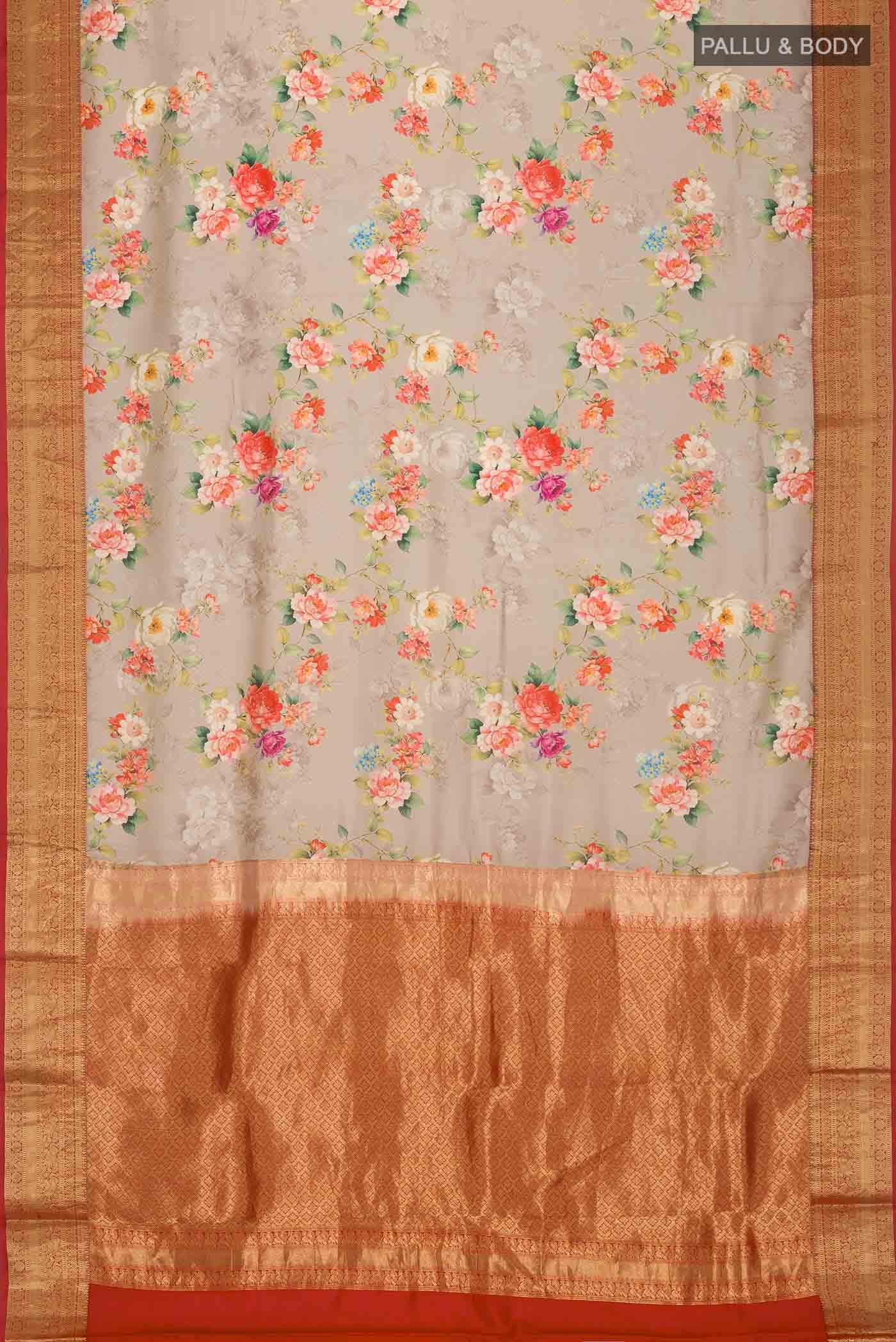 Beige Printed Silk Saree