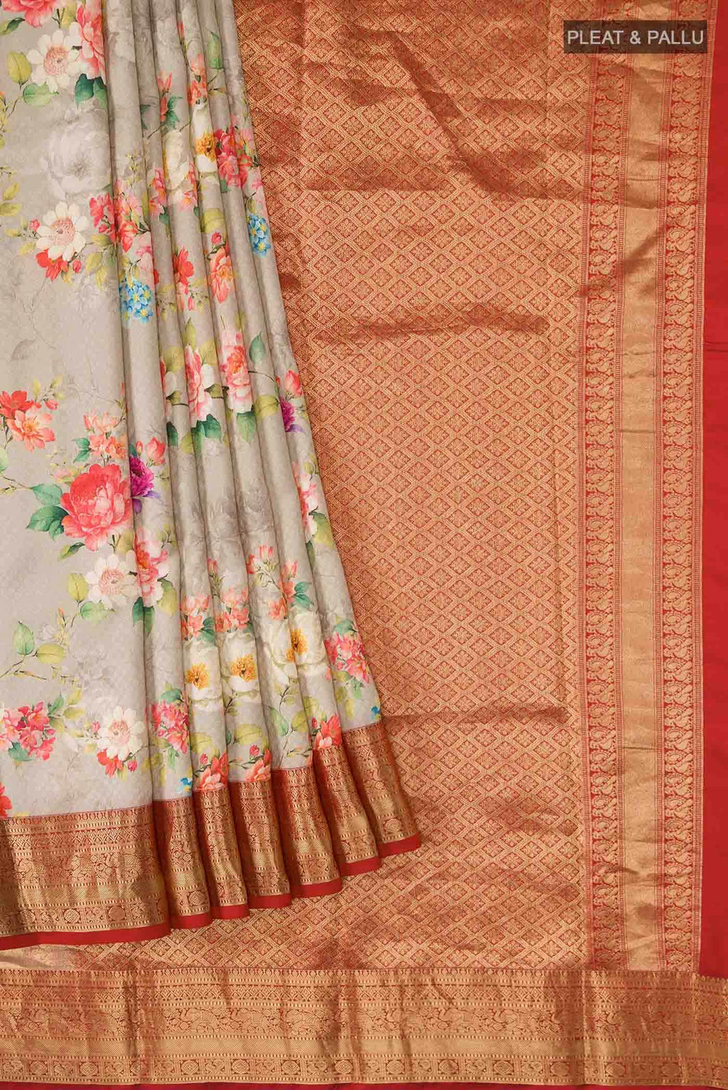 Beige Printed Silk Saree