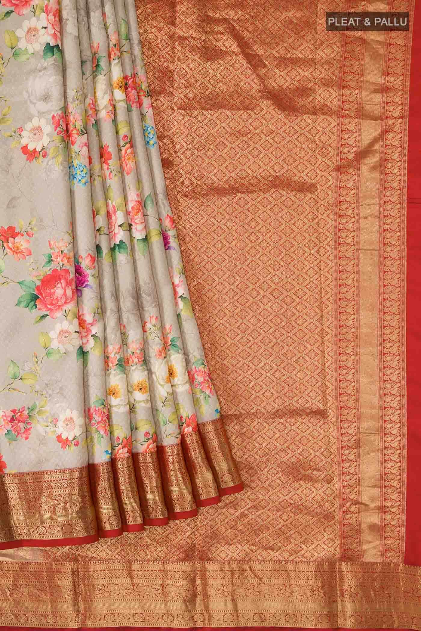 Beige Printed Silk Saree