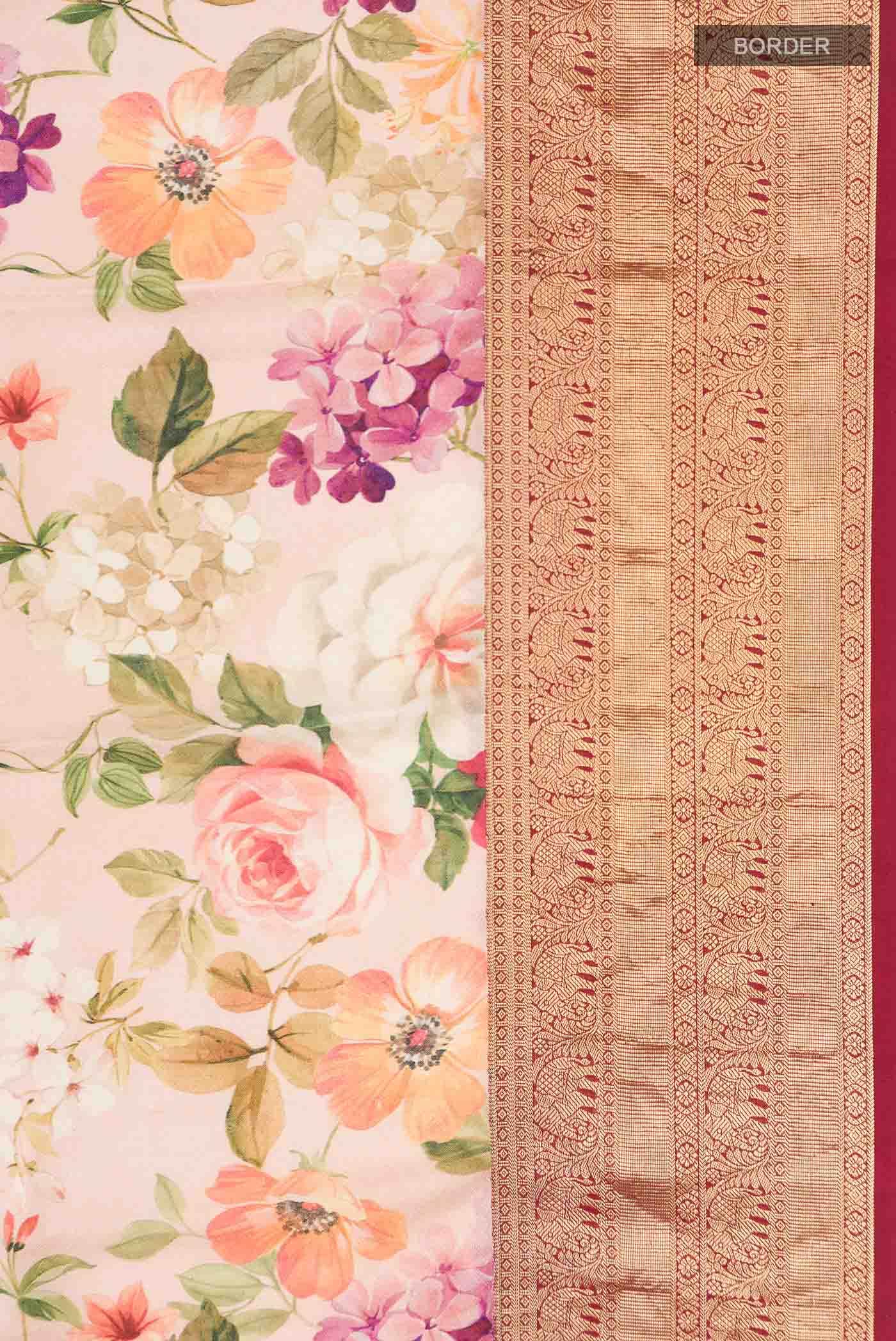 Peach Printed Silk Saree