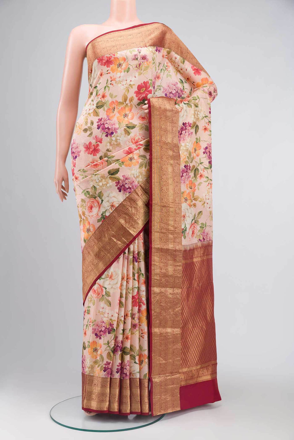 Peach Printed Silk Saree