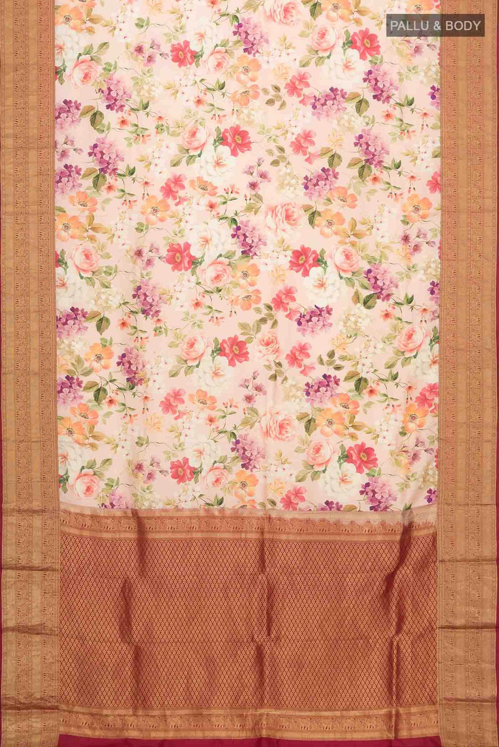 Peach Printed Silk Saree