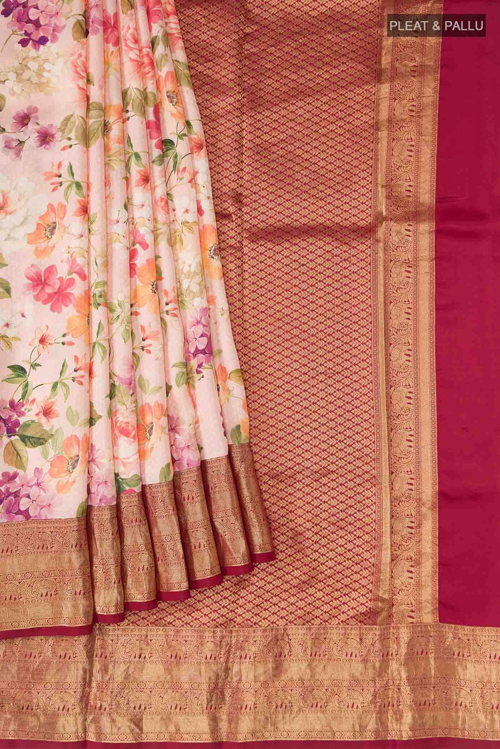 Peach Printed Silk Saree