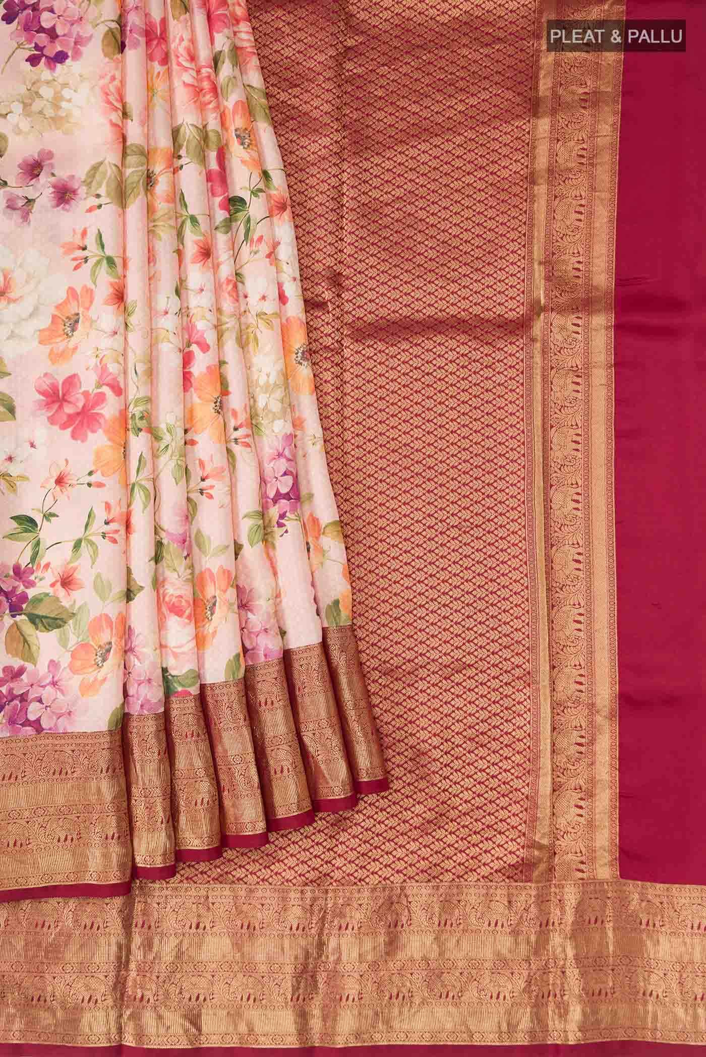 Peach Printed Silk Saree